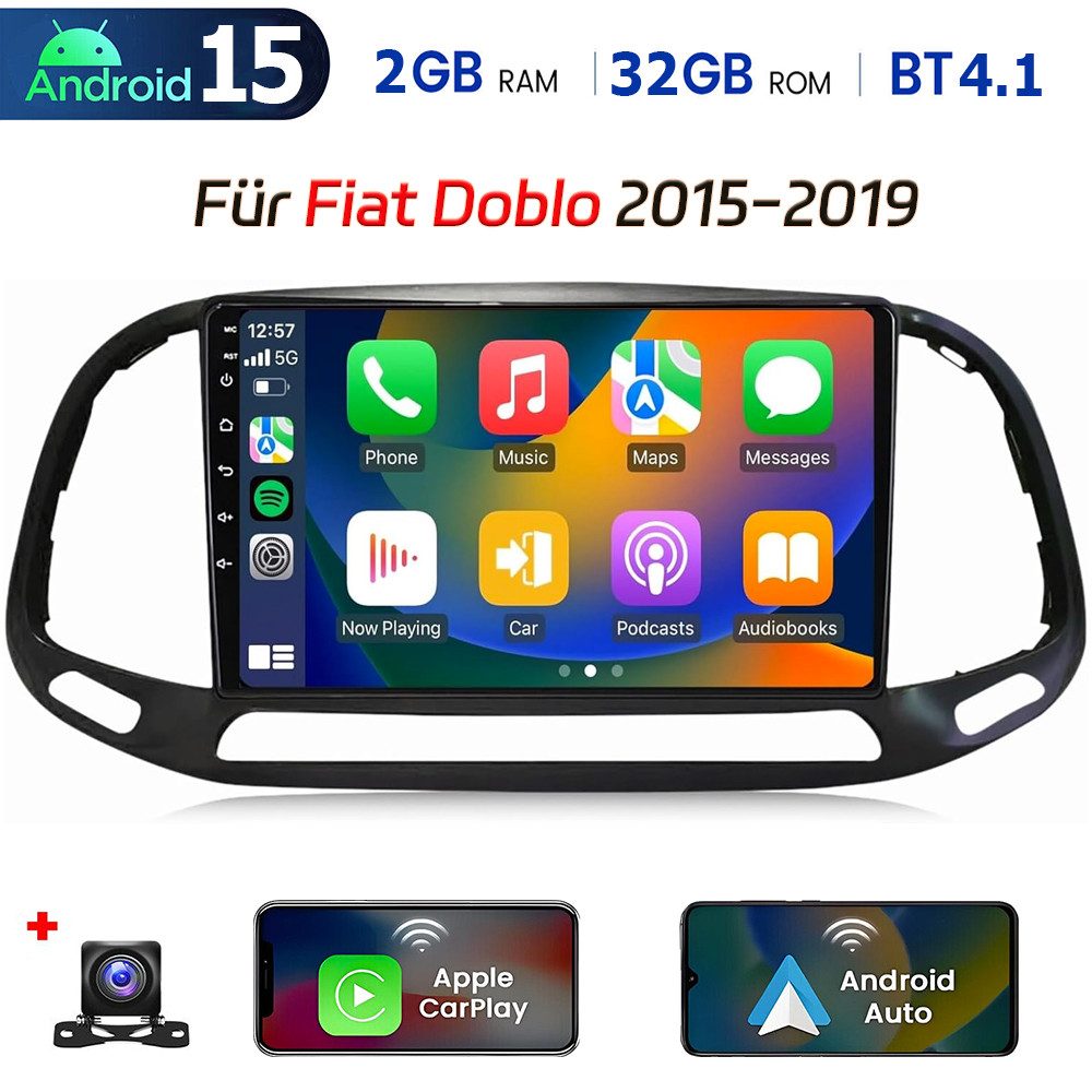 DAB+ Für Fiat Doblo 2015-2019 Android 15 CarPlay Autoradio GPS Navi Autoradio