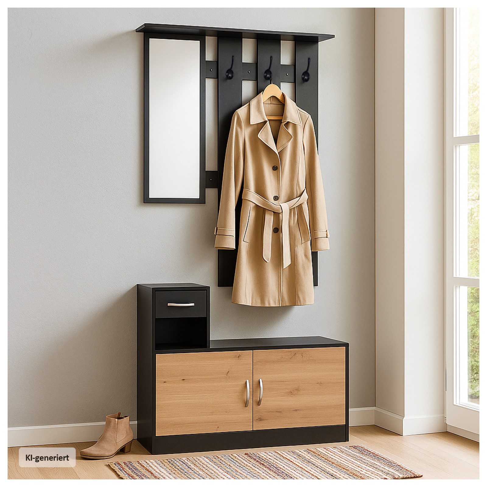 HTI-Living Garderobe Garderobenpaneel mit Spiegel und Schuhschrank Schwarz-Artisaneiche (Set, 2 St)