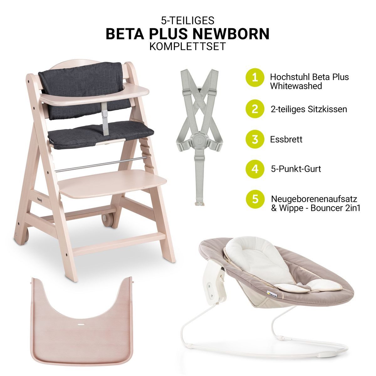 Hauck Hochstuhl Beta Plus Whitewashed Newborn Set - Stretch Beige, Babystuh günstig online kaufen