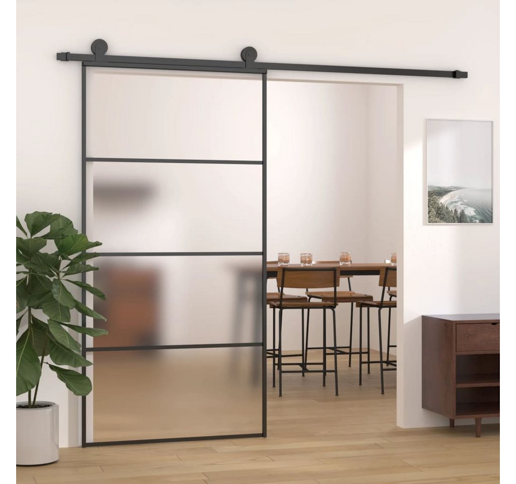 Thumbnail - vidaXL Schiebetür, Zimmertür ESG Glas und Aluminium mattiert 102,5x205 cm Schwarz