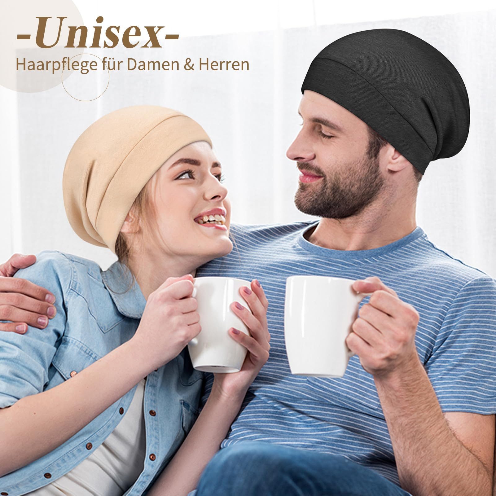 Coonoor Duschhaube Satin Bonnet Schlafmütze Unisex Schlafhaube zum Schlafen (Slouch Satin Lined Beanie Lockenhaube Verstellbar Haube Schlafkappe), für Damen und – Bild 4 von 5