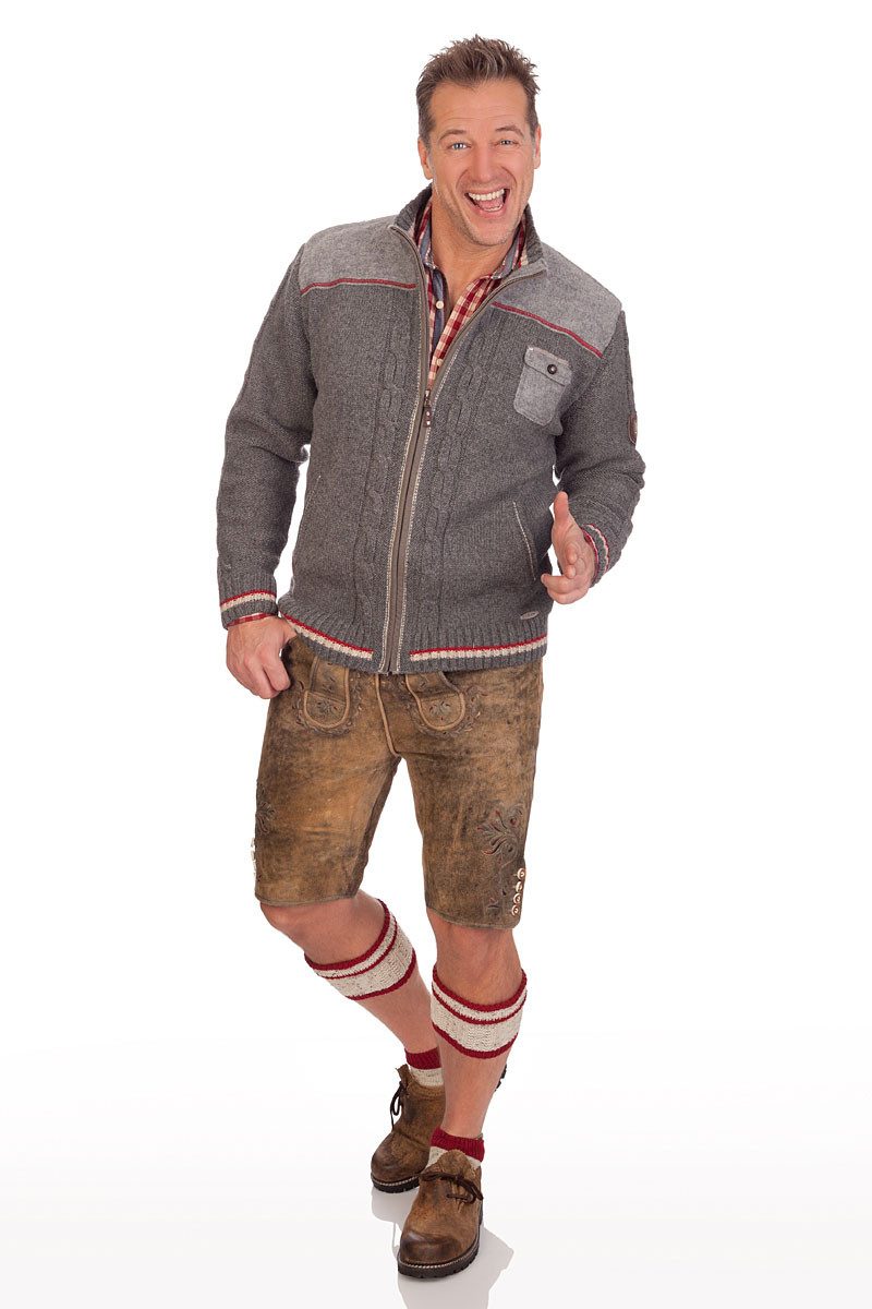 Spieth & Wensky Trachtenstrickjacke Strickjacke Herren - BALDO - mittelgrau, schwarz