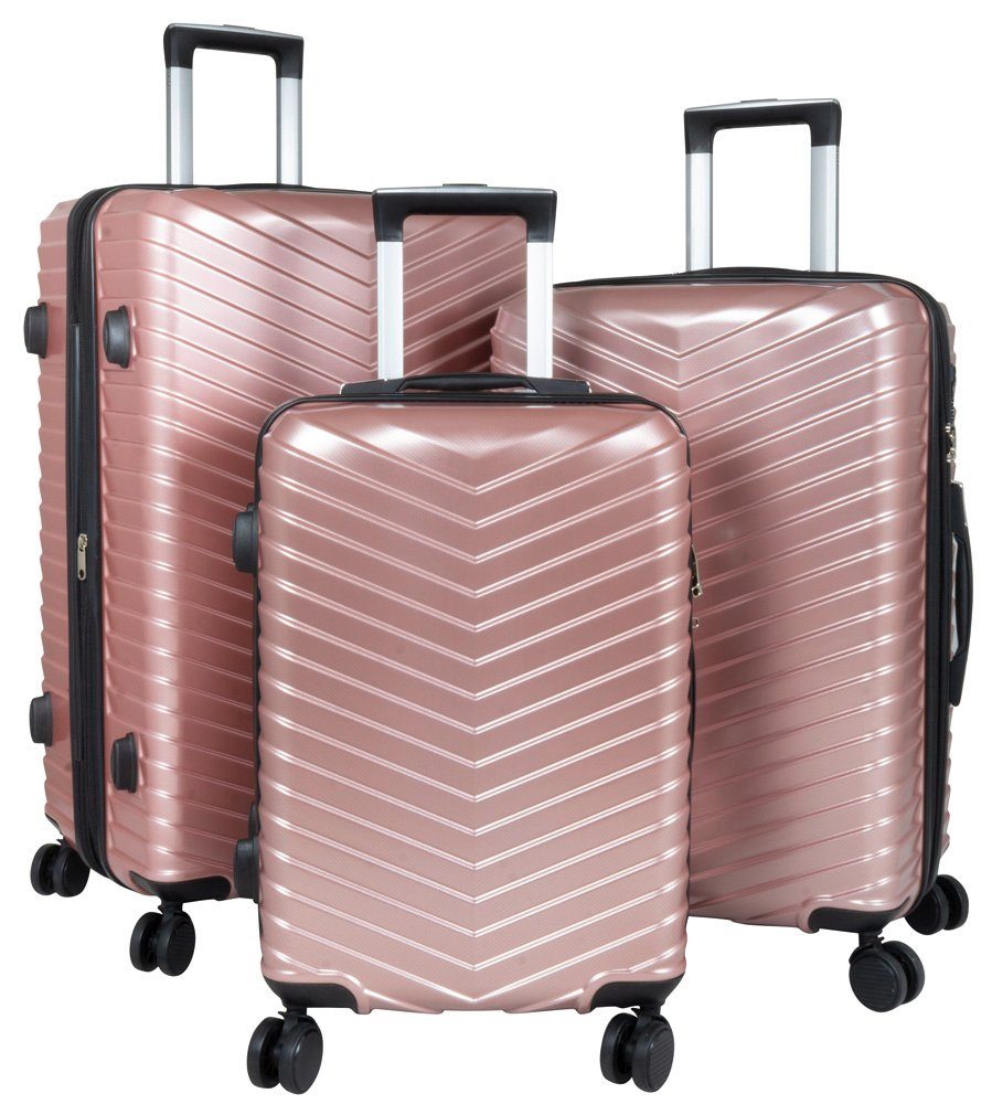 Trendyshop365 Trolleyset Koffer Set Meran, 5 Farben, 4 Rollen, (Hartschale, 3 tlg), Polycarbonat, TSA-Schloss, Carbon-Look, Zwillingsrollen rosé