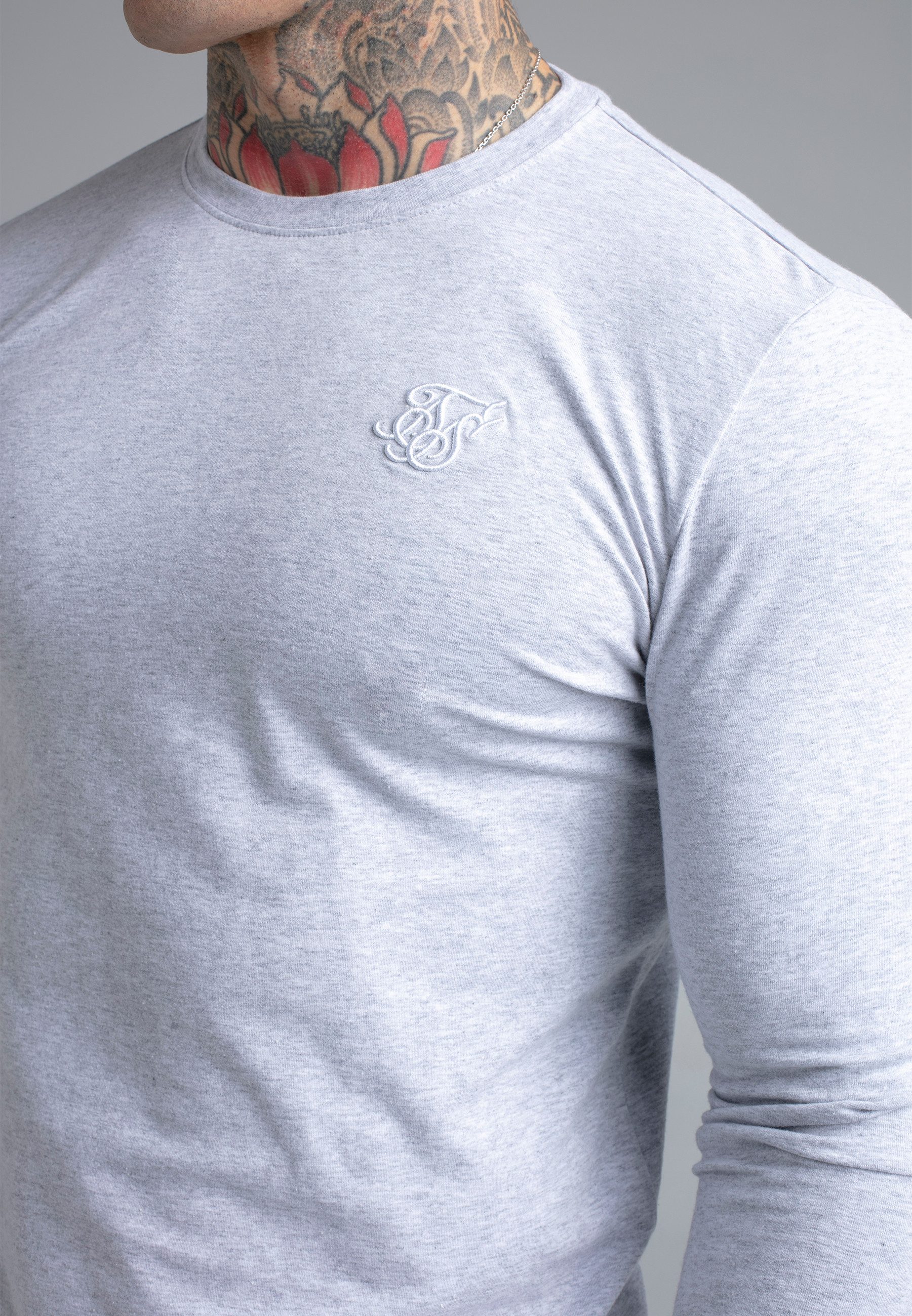 Siksilk T-Shirt SikSilk Herren Essentials Langarm-T-Shirt in Grau Meliert