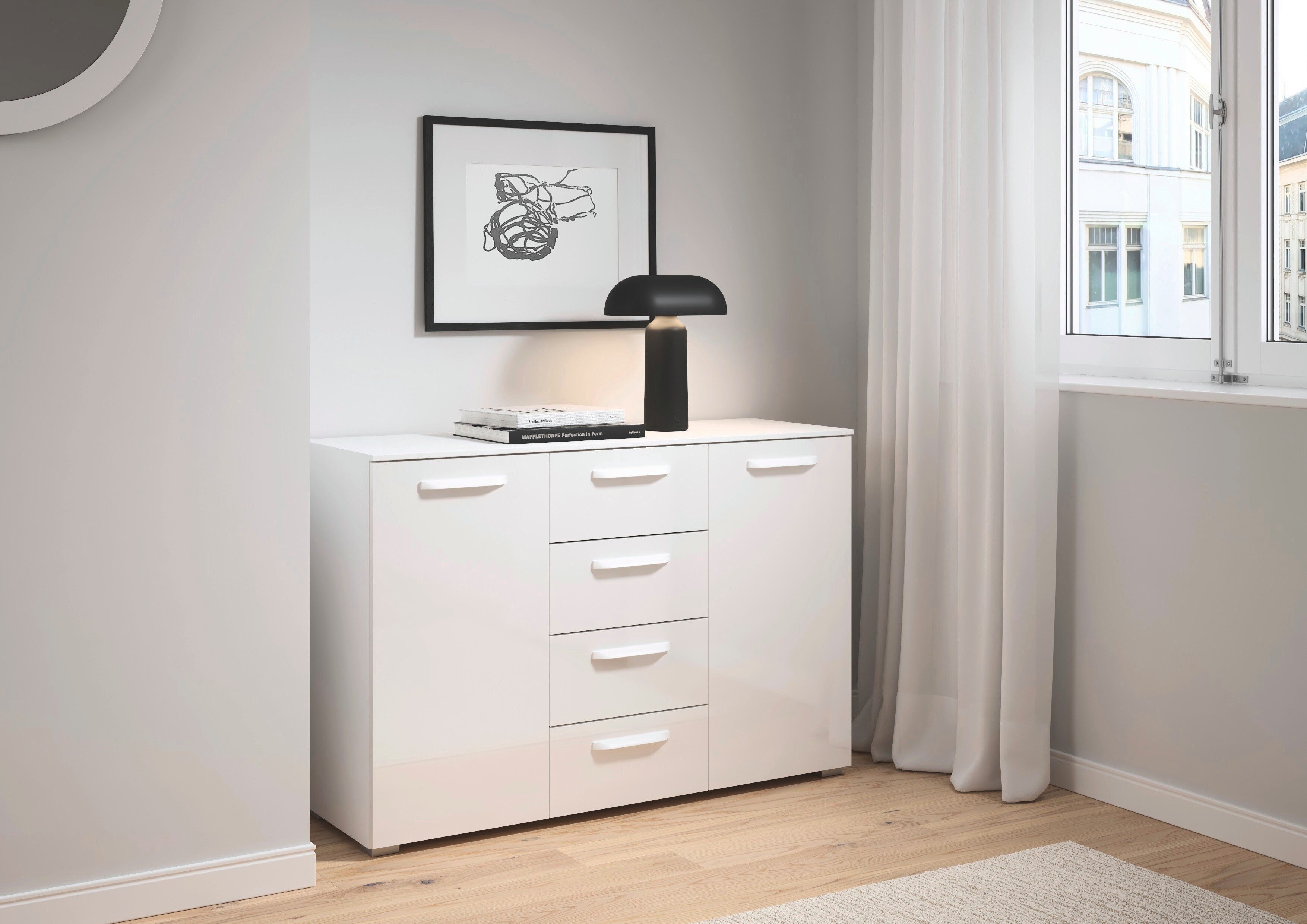 OTTO home Kombikommode Kommode Sideboard Schubladenkommode Schlafzimmerkommode OTELI (Breite 120 cm inkl. SOFT-CLOSE-FUNKTION, mit moderner Dekor-Front), vier große Schubladen und 2 Türen, mit 4 Einlegeböden MADE IN GERMANY