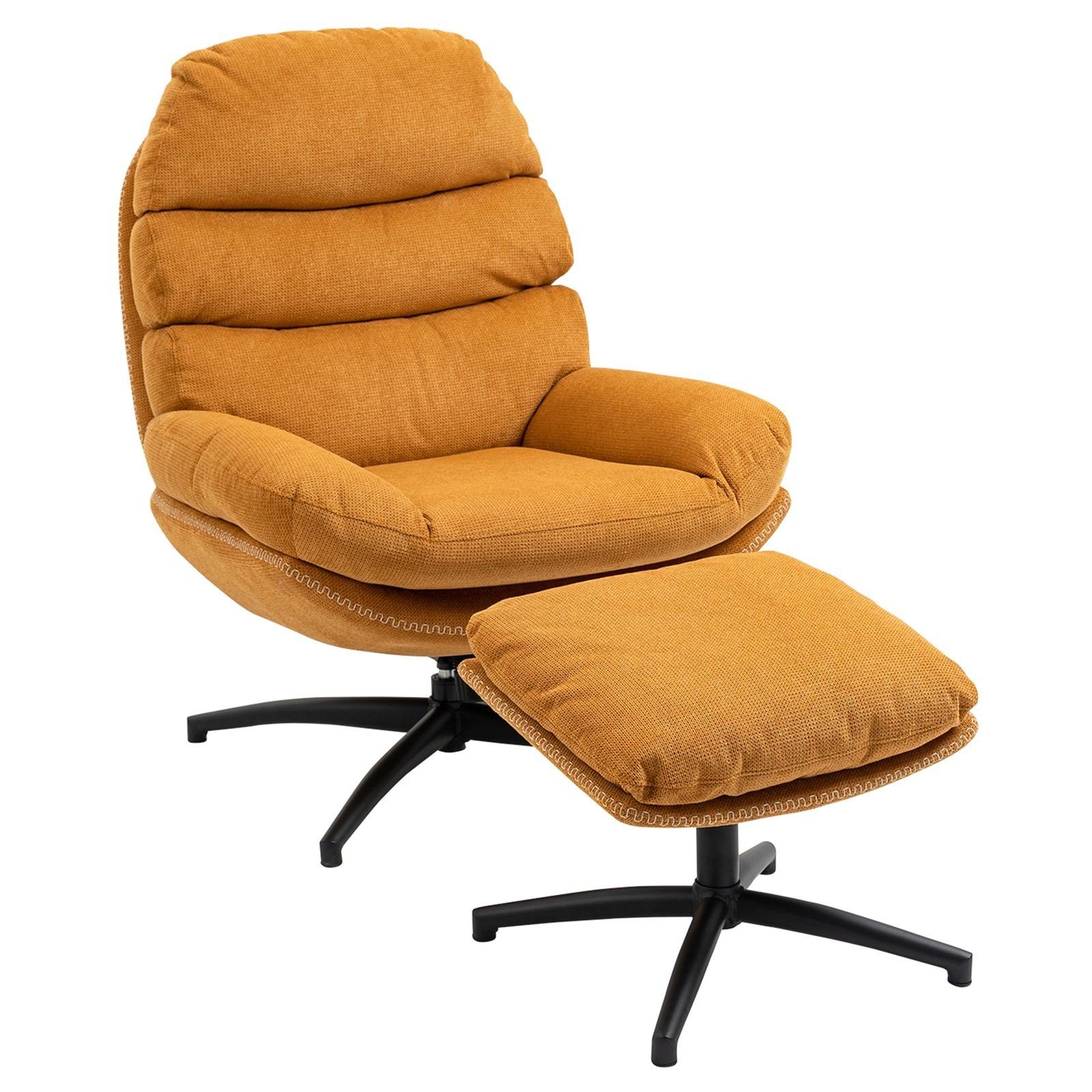 CARO-Möbel Relaxsessel, Relaxsessel mit Hocker Polstersessel Wohnzimmer Metall Stoff Modern orange