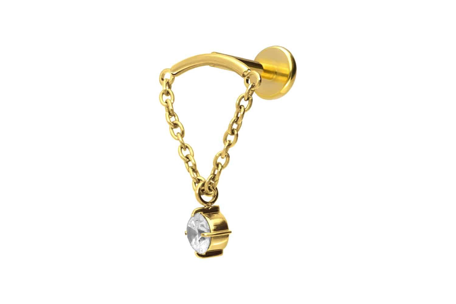 Piercing-Set Titan Labret mit Push Fit BOGEN + KETTE + KRISTALL