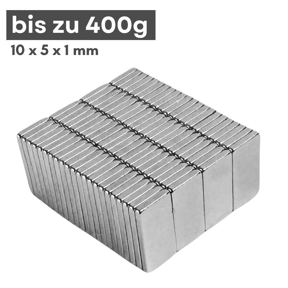 MaajeeKuto Magnet Neodym Magnet 10x5x1 mm N38 Quadermagnet 400g Haftkraft Stark (50-St)