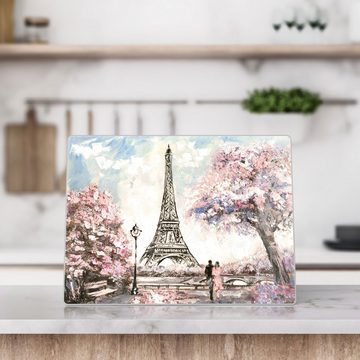 DEQORI Schneidebrett 'Eiffelturm im Frühling', Glas, Platte Frühstücksbrett Schneideplatte
