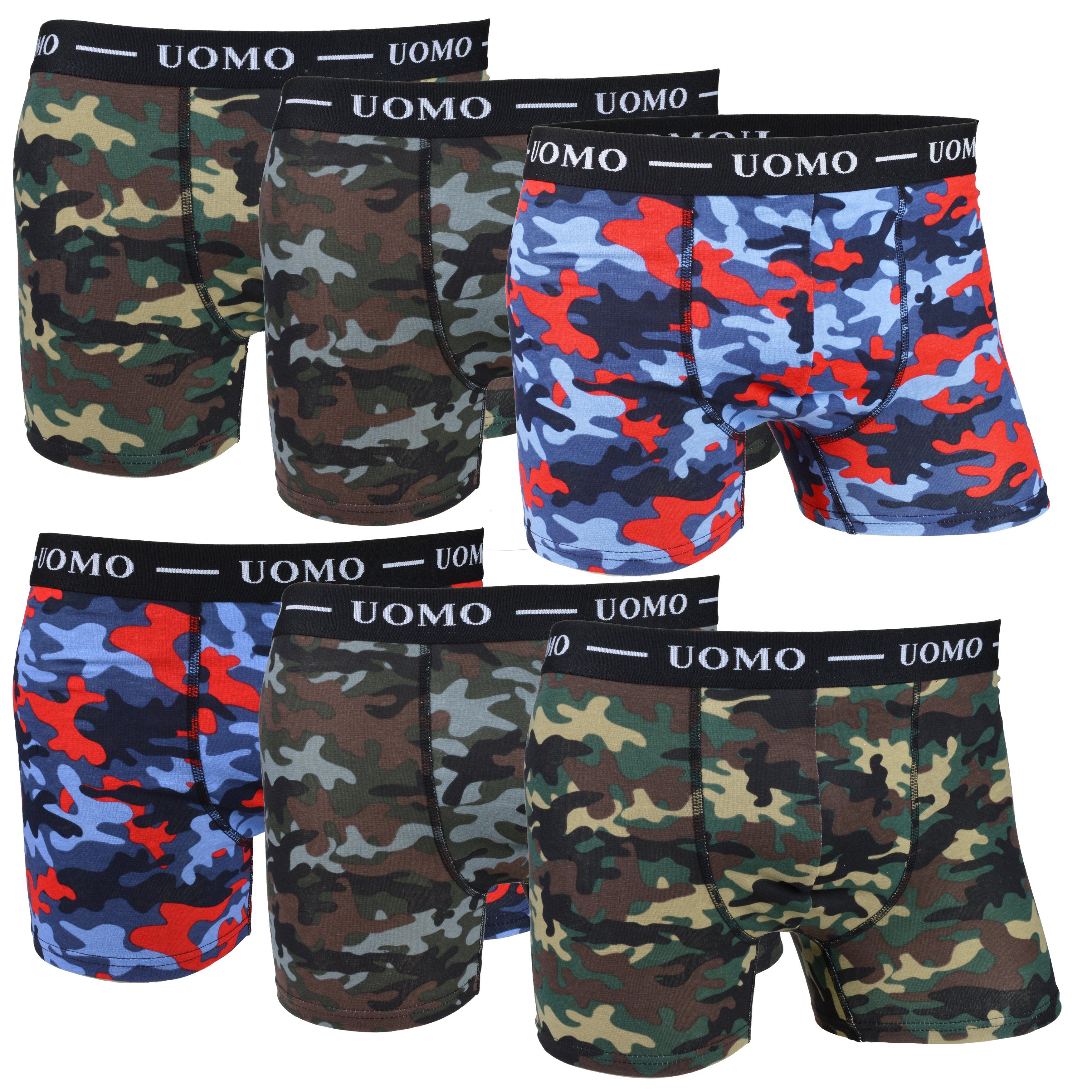 bequeme Pack) Passform 6er Muster, Herren Retroshorts Boxershorts (6-St., Camouflage Socked