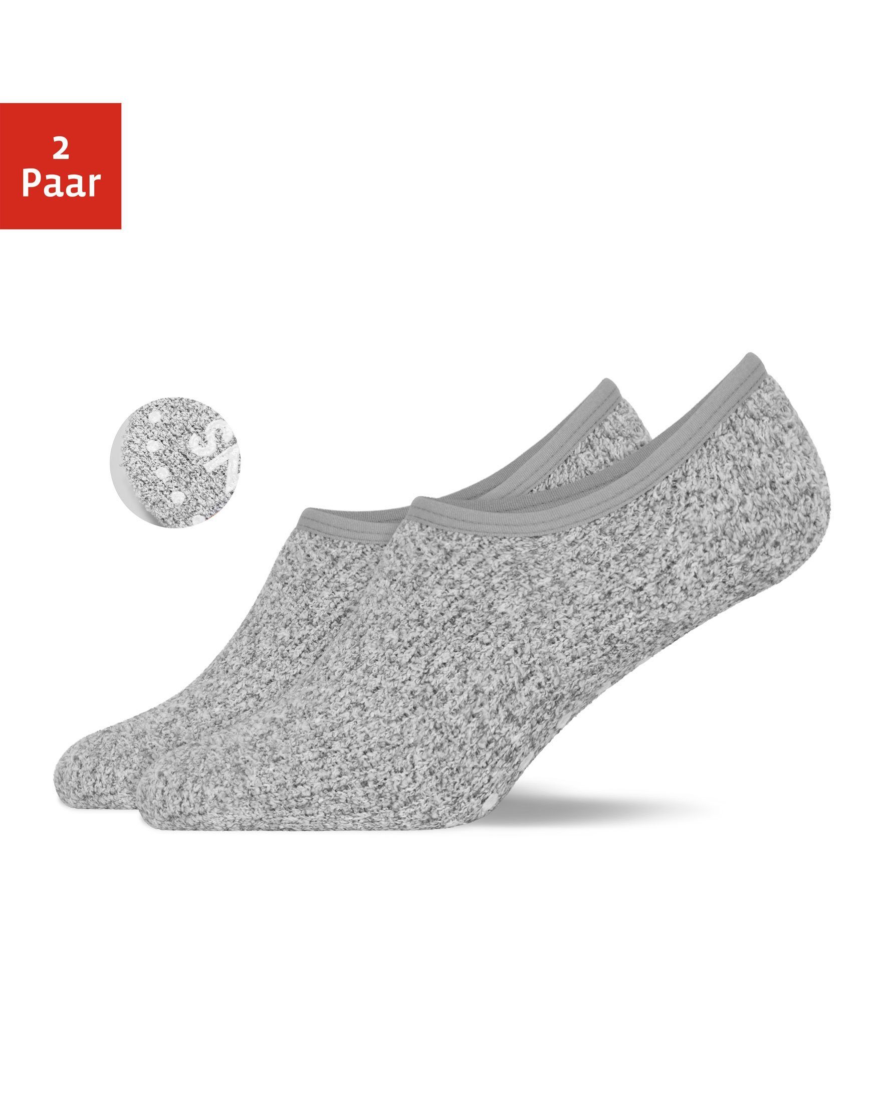 SNOCKS Füßlinge Fluffy Invisible Socks Sneaker Socken Damen Herren (2-Paar) Anti-Rutsch-Socken, kuschelig weich für den Winter Grau