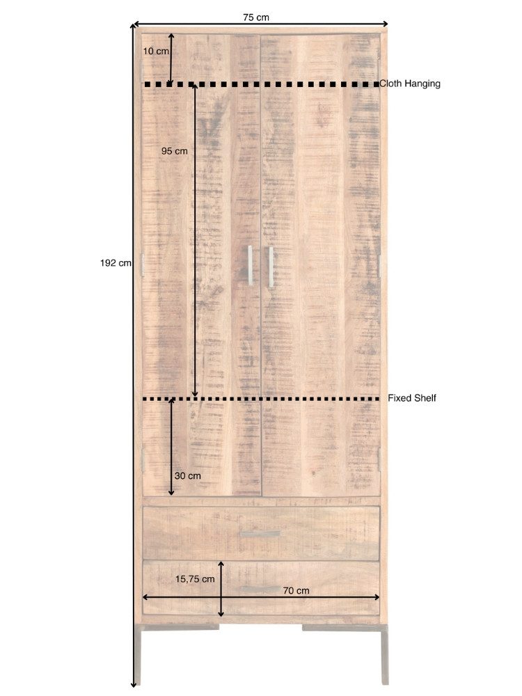 WOLF MÖBEL Kleiderschrank VALENCIA Garderobenschrank 2 Türen / 2 Schubladen (75x45x192)