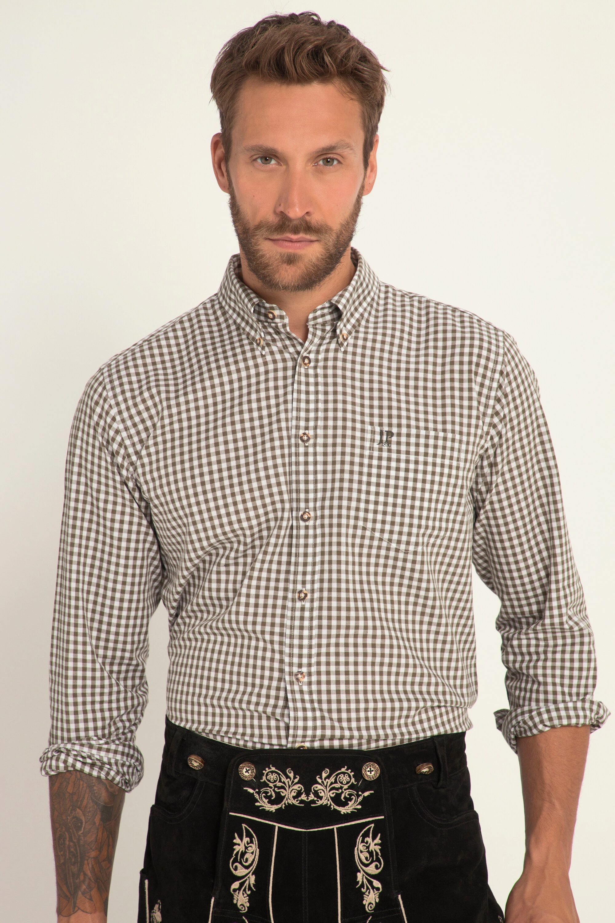Businesshemd JP1880 Karohemd Tracht Langarm Buttondown-Kragen