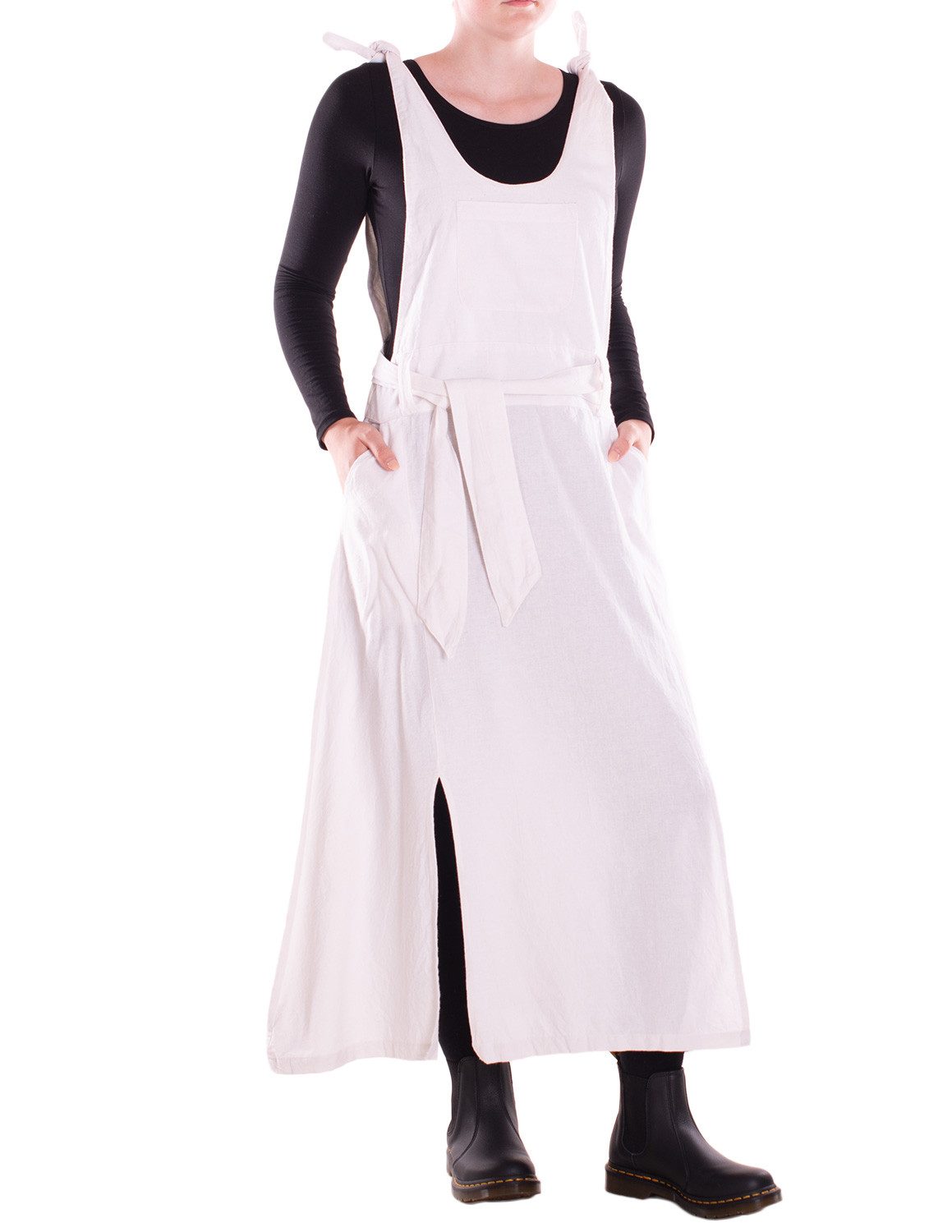 Vishes Maxikleid Langes Latzkleid Damen Handgewebt Bindeträger Gürtel Oversize Alternative Mode, Boho, Hippie, Ethno, Festival