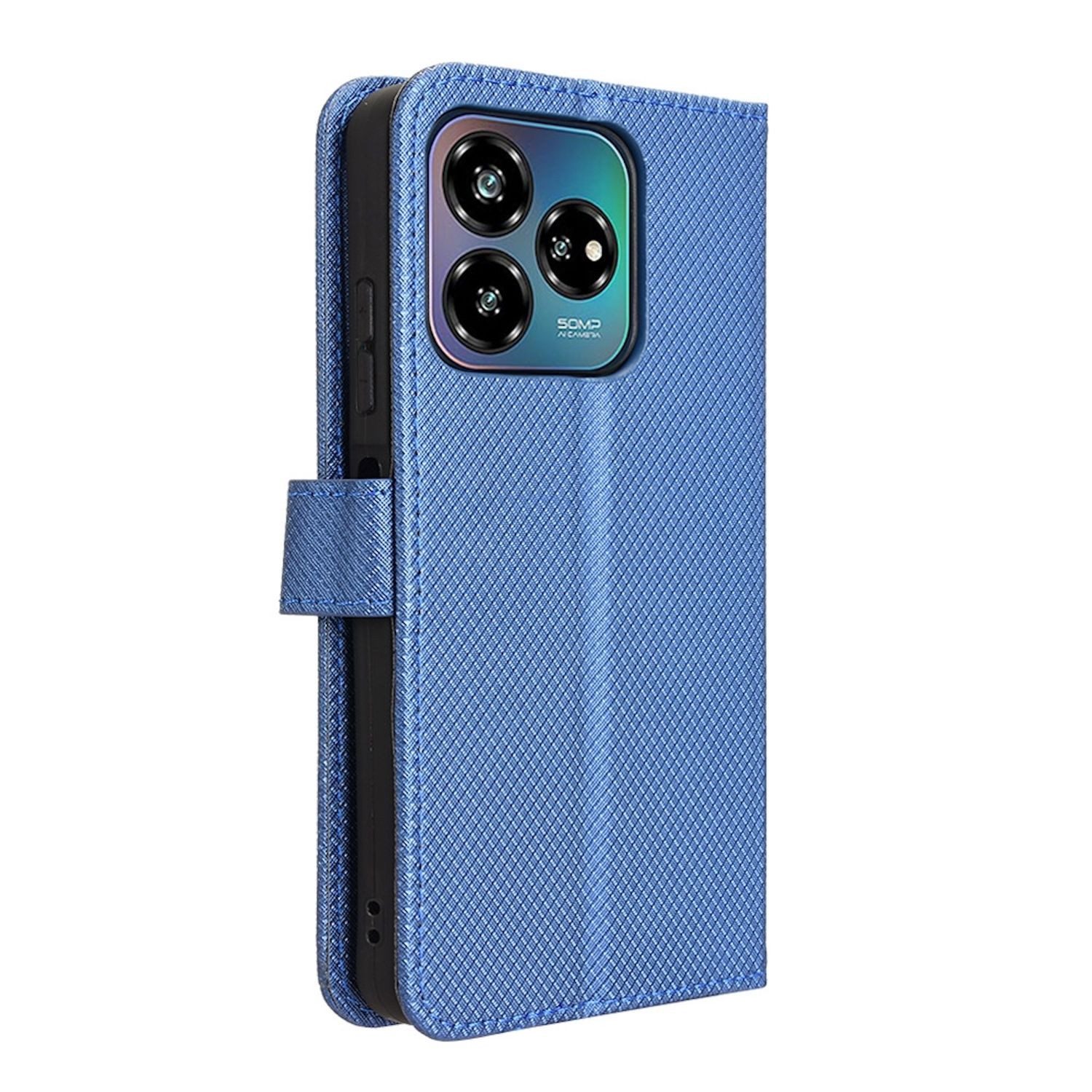 Wigento Smartphone-Hülle Für ZTE Blade V60 Vita / Axon 60 Lite Design Kunst Leder Hülle Blau, Diamantstruktur PU-Lederhülle mit Kartenfächern und Standfunktion