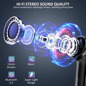 EXZHIG Kabellos Bluetooth 5.3 mit 4 ENC Mikrofon, 42 Std Spielzeit In-Ear-Kopfhörer (Satter Sound und kabellose Freiheit für uneingeschränkten Musikgenuss unterwegs., USB-C Ladekoffer, Noise Cancelling Earbuds IPX7 Sport Ohrhörer Joggen)