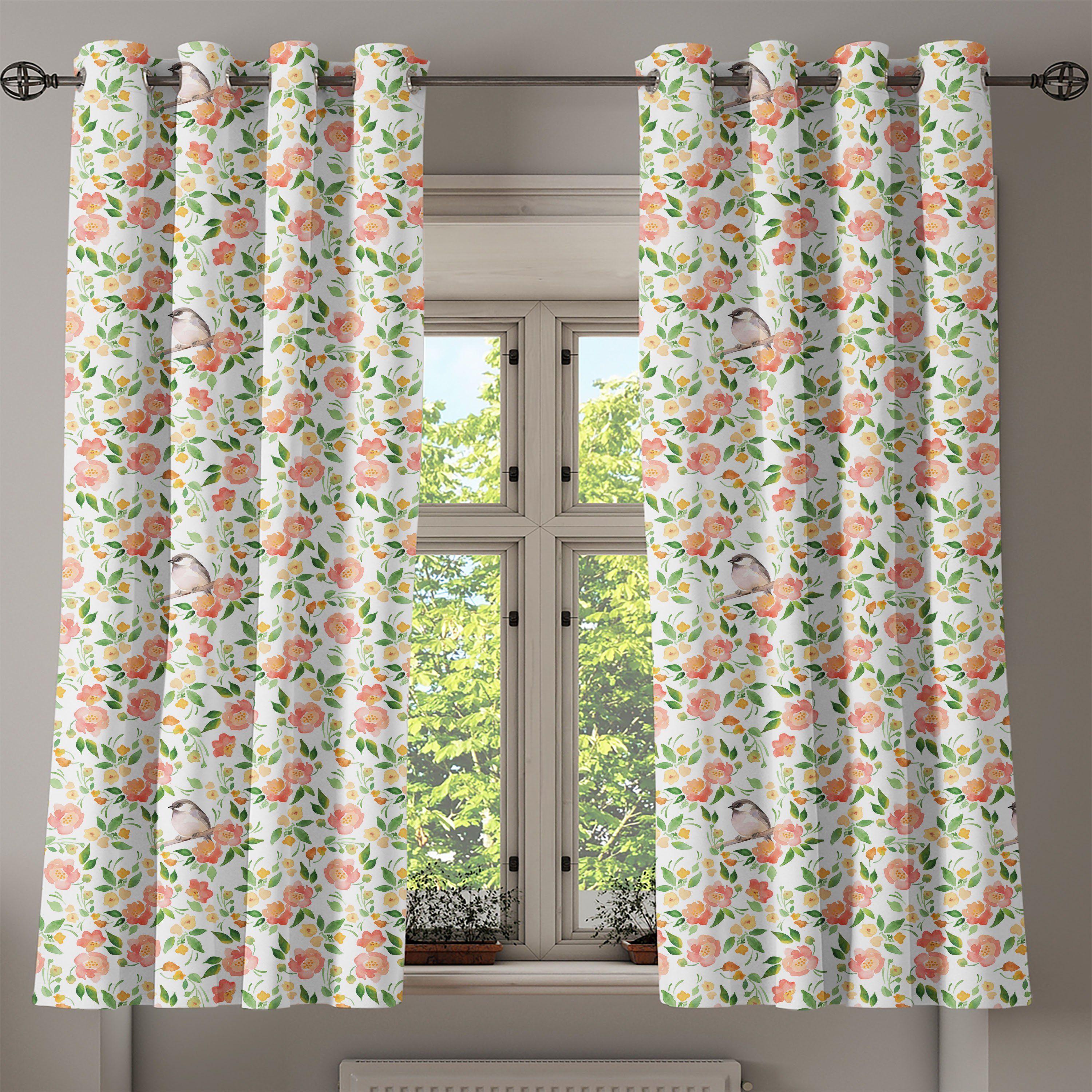 Dekorative für Wohnzimmer, Blumen Abakuhaus, Gardine Blütenblätter Schlafzimmer 2-Panel-Fenstervorhänge Blüten