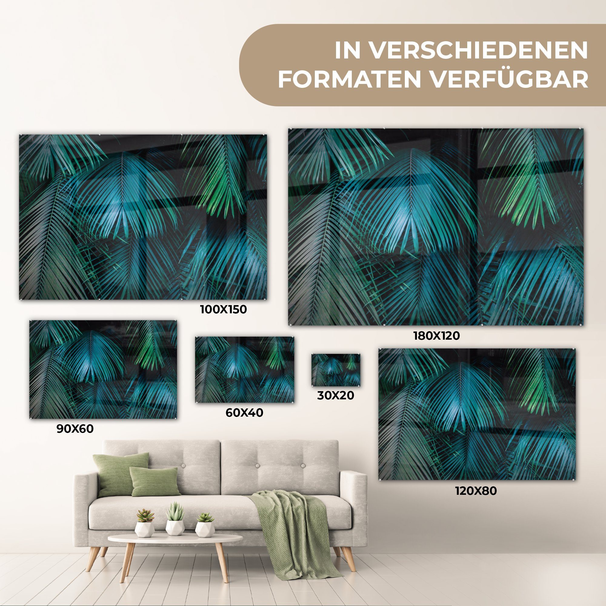 MuchoWow Acrylglasbild Dschungel (1 Blätter Schlafzimmer Grün - St), Blau, Acrylglasbilder - - & Wohnzimmer