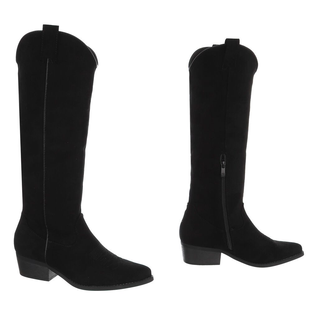 Ital-Design Damen Kniestiefel Western-Optik Blockabsatz Westernstiefel (92078632) Blockabsatz Stiefel in Schwarz – Bild 4 von 5