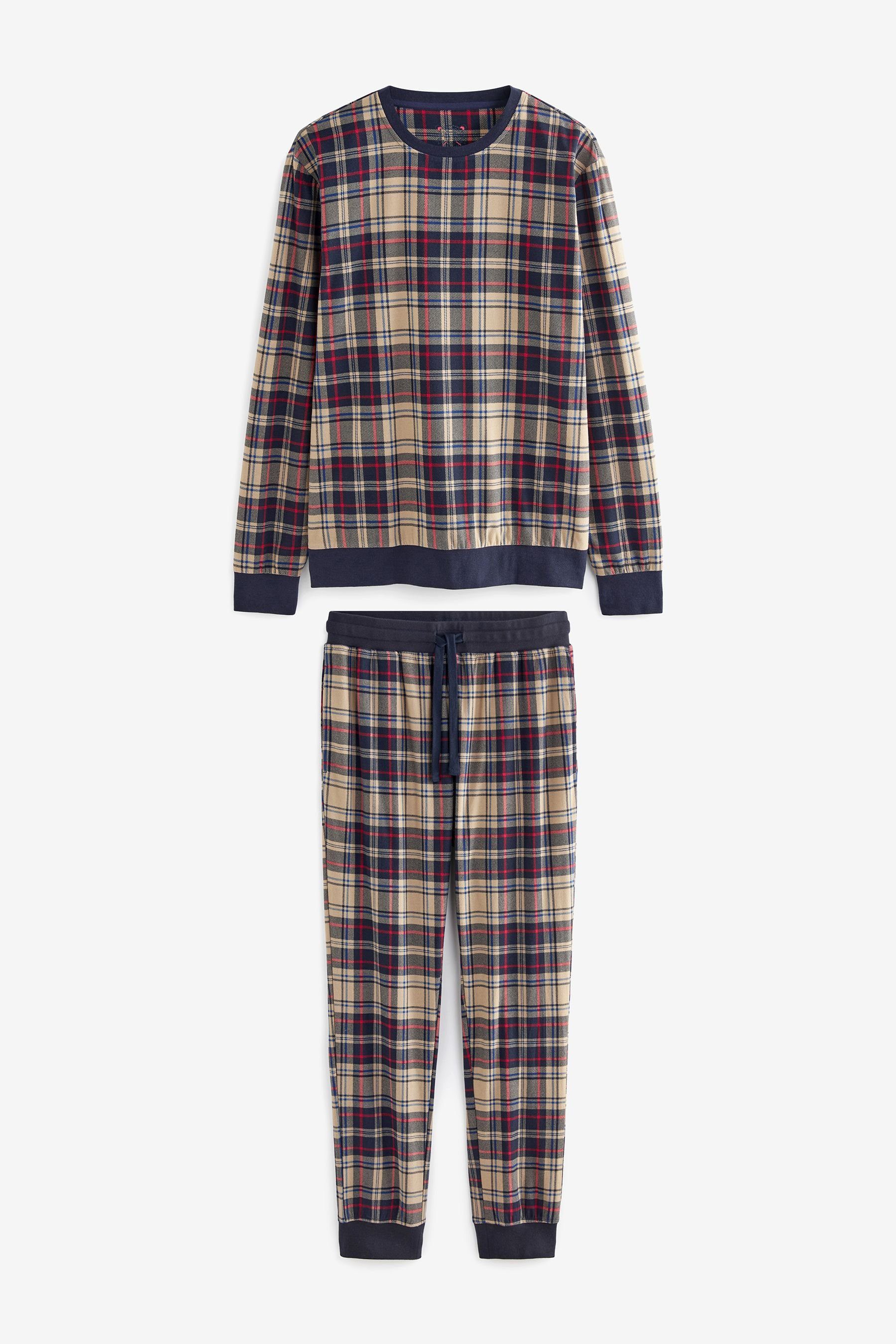 Next Pyjama Bequemer Motionflex Schlafanzug mit Bündchen (2 tlg) Navy Blue/Neutral Check