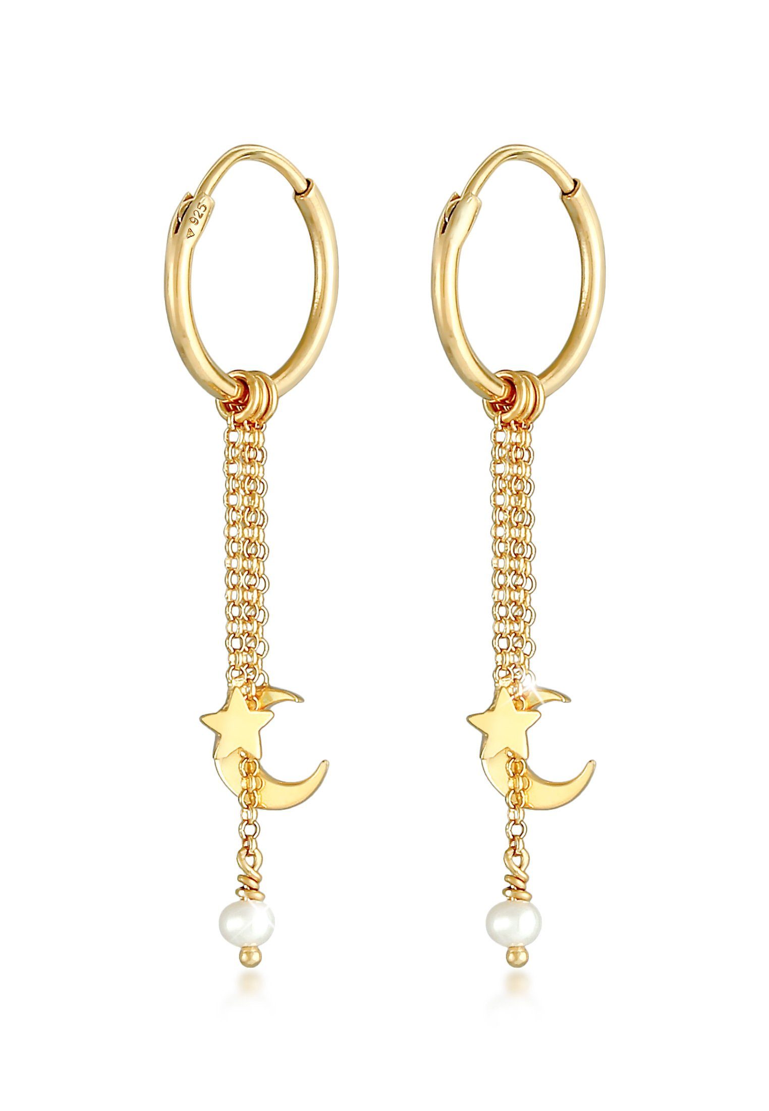 Elli Paar Сережки-кільця Сережки-кільця Hänger Stern Mond Zuchtperle 925 Silber