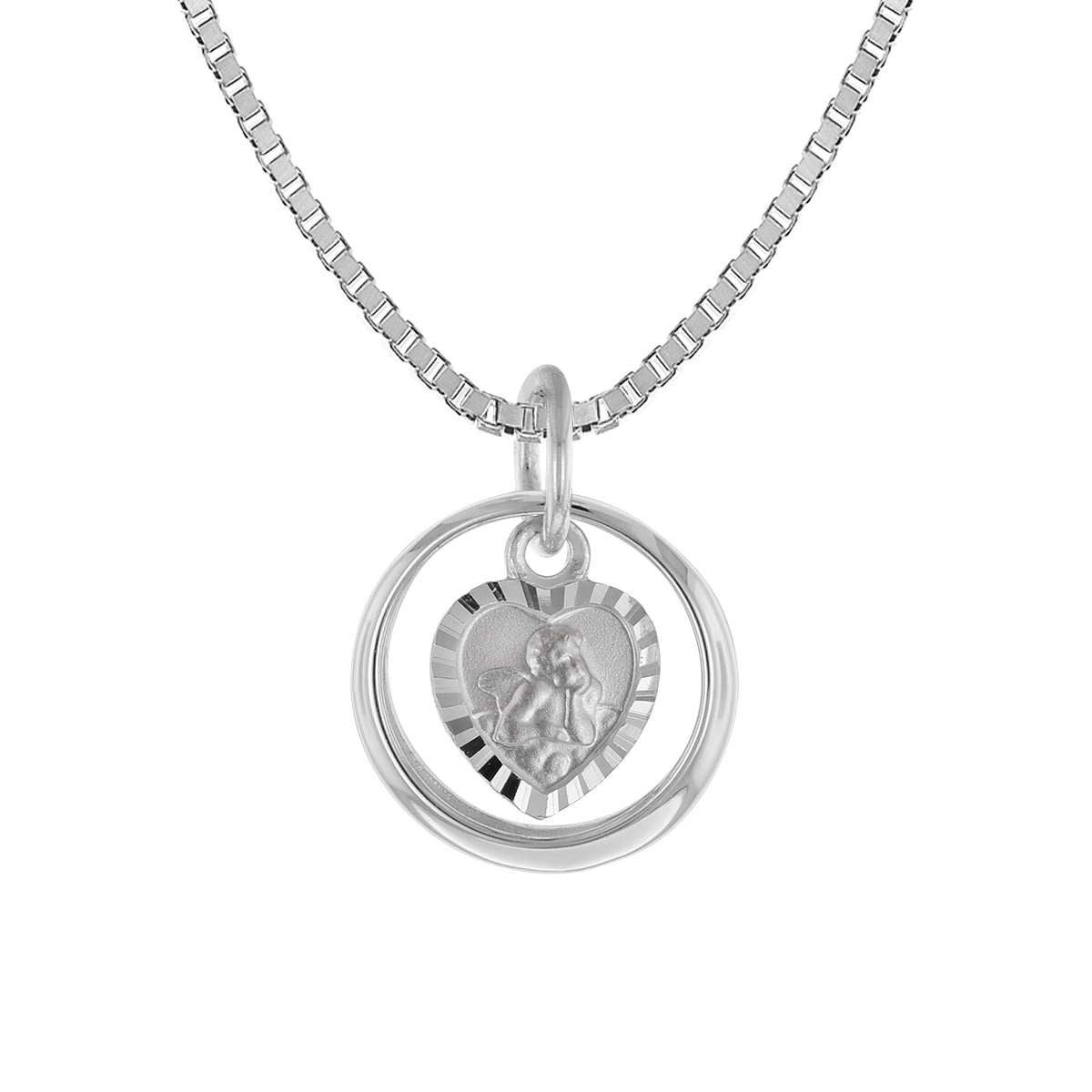 trendor Kette mit Anhänger 39577, Taufkette 925 Silber Taufring mit Engelherz