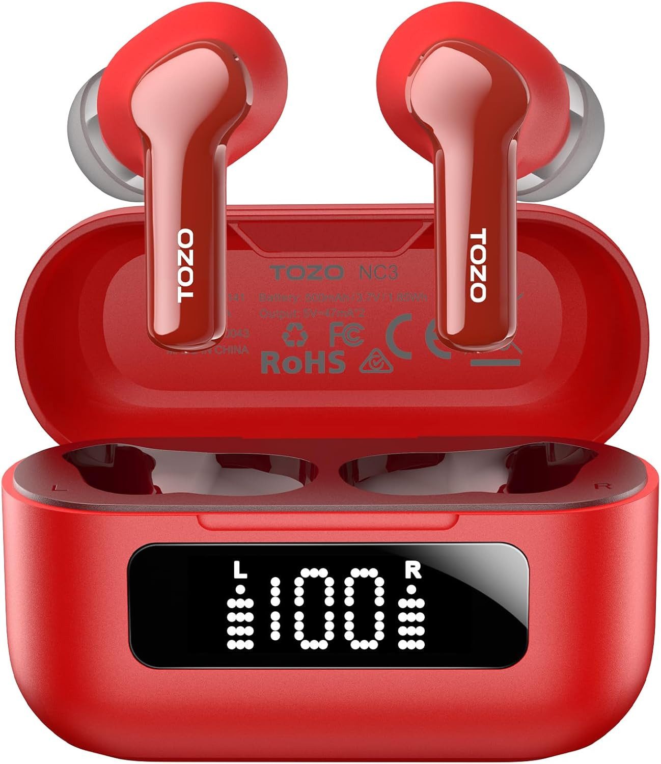 TOZO Hybrid ANC Kopfhörer mit 6 Mikrofonen & IPX8 Wasserschutz In-Ear-Kopfhörer (Genießen Sie ungestörten Musikgenuss dank Hybrid ANC, das Umgebungsgeräusche zuverlässig um bis zu 45 dB reduziert., 68 Std. Akkulaufzeit, App-Steuerung & Digitalanzeige für klaren Sound)