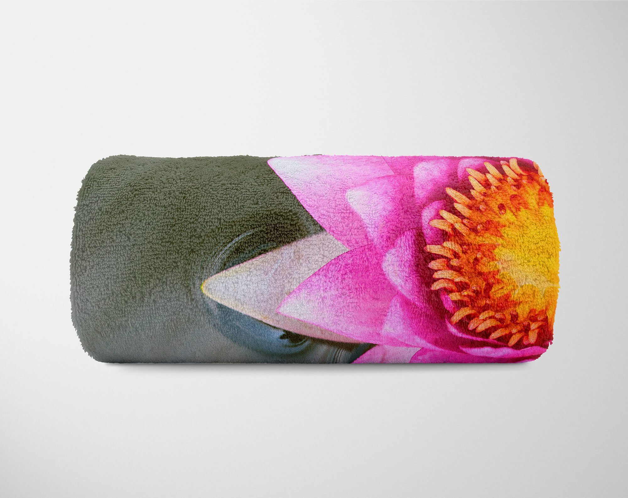 Saunatuch Kuscheldecke Strandhandtuch Fotomotiv (1-St), Sinus Baumwolle-Polyester-Mix Handtuch Art Handtücher Handtuch mit Lotus Blüte, Blume