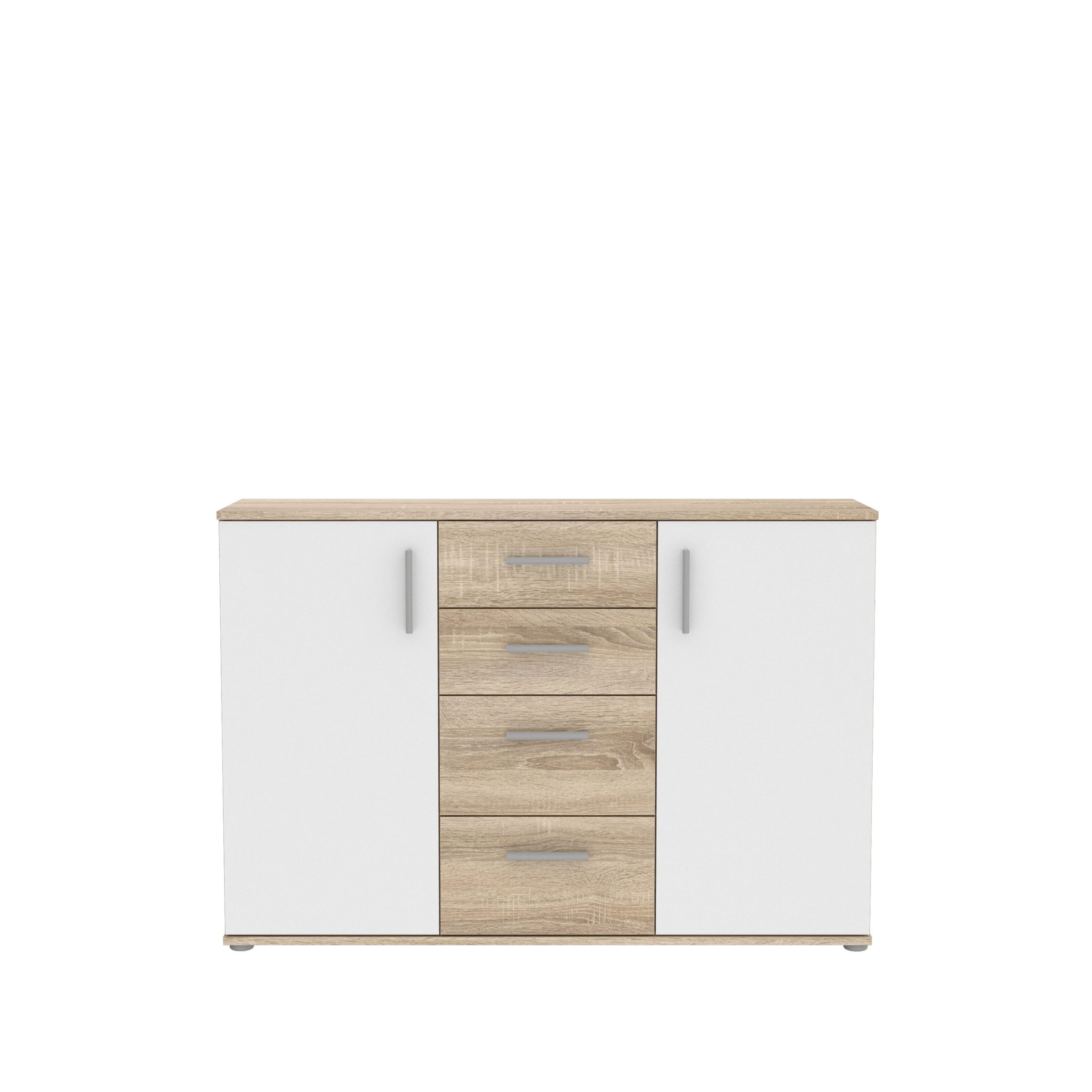 freiraum Sideboard IKOLI, 2 Türen, 4 Schübe, Sonoma Eiche / Weiss - 119,6x8 günstig online kaufen