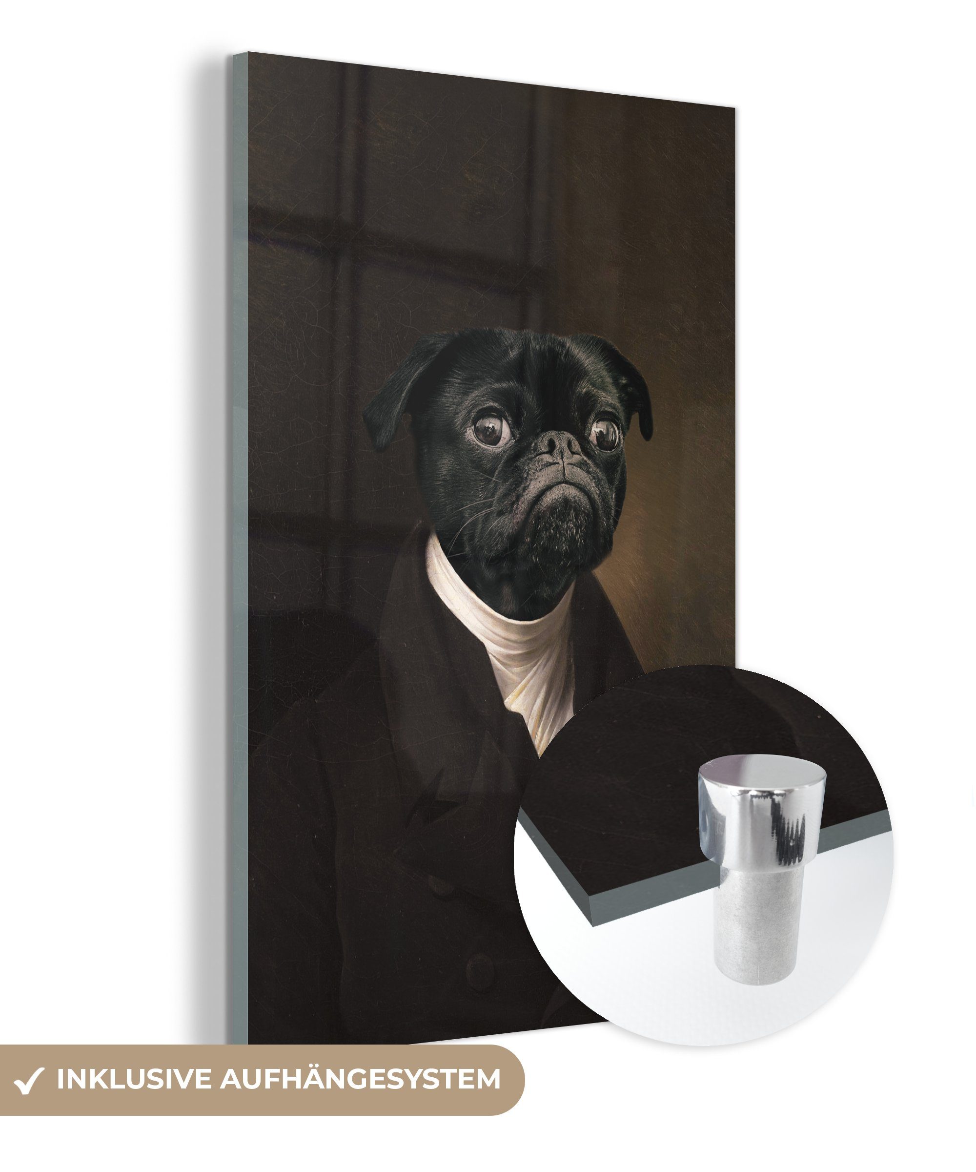 MuchoWow Acrylglasbild Alte Meister - Hund - Tiere, (1 St), Glasbilder - Bilder auf Glas Wandbild - Foto auf Glas - Wanddekoration bunt
