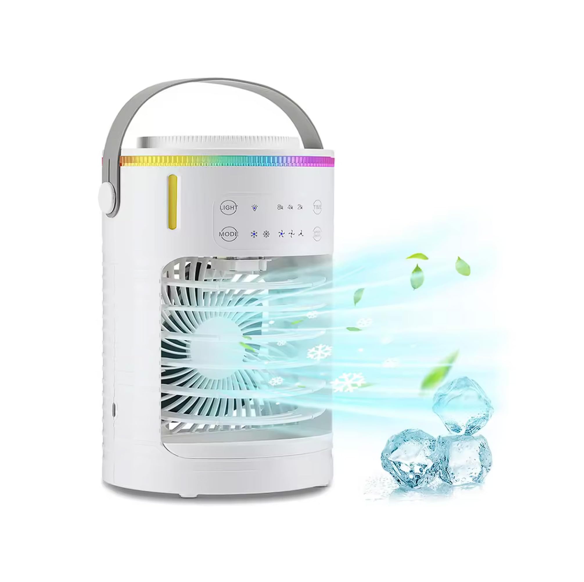 POPOLIC Tischventilator 3-in-1-Luftkühler, Luftbefeuchter und Ventilator, Tragbare Mini-Klimaanlage mit 7-Farben-Licht, 600ml Tank&3 Stufen.