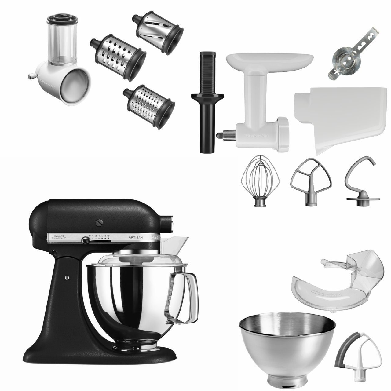 Top-Titel KitchenAid Küchenmaschine KitchenAid Gusseisen Artisan 4 4,8 5KSM175 Schwarz L Küchenmaschine Set