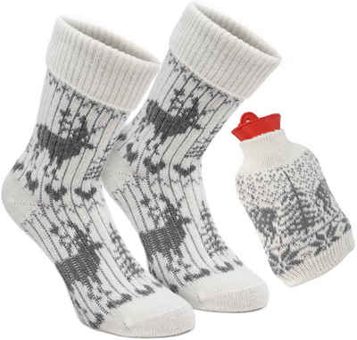 BRUBAKER Norwegersocken Kuschel Geschenkset Warme Füße (1-Paar) Kuschelsocken Set für Frauen mit Wärmeflasche