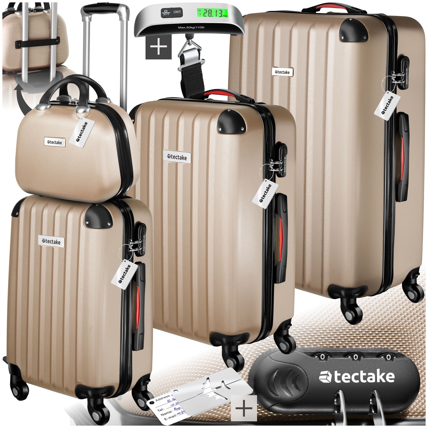 tectake Trolley Hartschalenkoffer-Set, 4 Rollen, 4-teilig, 3 Trolleys, 1 Be günstig online kaufen