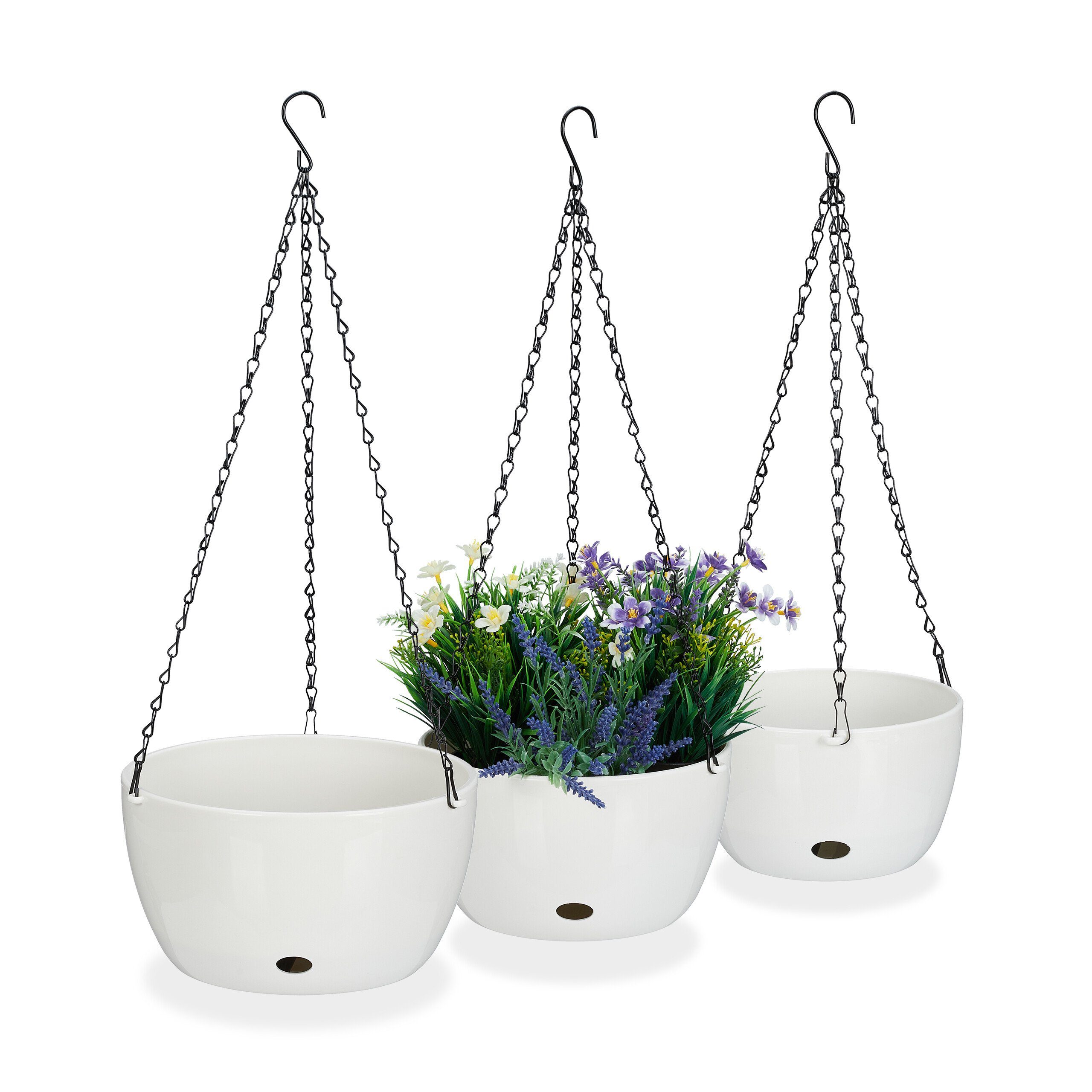 relaxdays Blumenampel Blumenampeln mit Wasserspeicher 3er Set