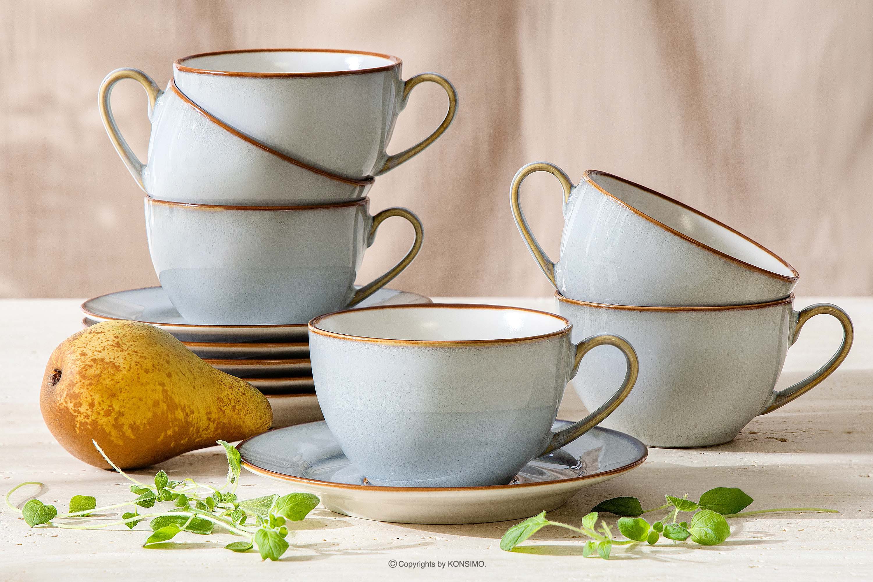 KONSIMO® Kaffeeservice RITZENHOFF & BREKER PORTOFINO Kaffeetassen-Set, KONSIMO (12-tlg), 6 Personen, Steinzeug, Reaktivglasur, spülmaschinengeeignet, mikrowellengeeignet