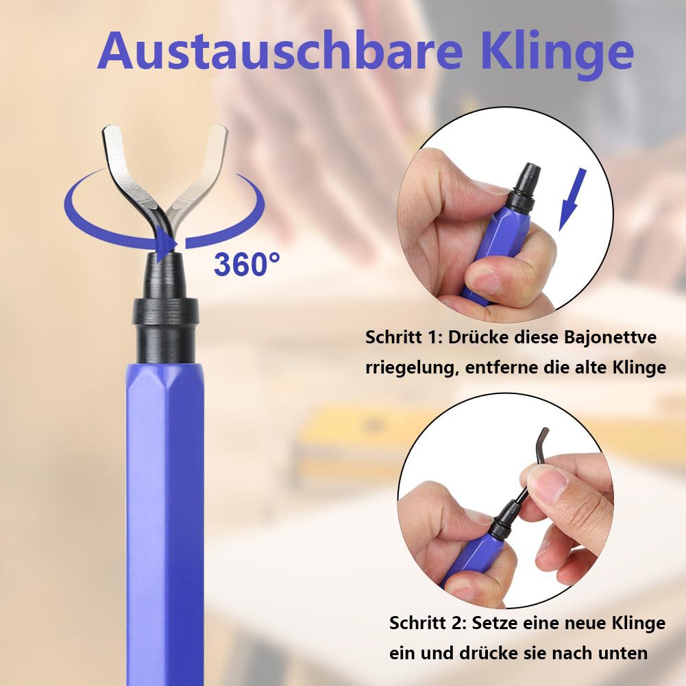 FOUORTUNATE-BEE Rohrschneider Entgrater Werkzeug Universal, (Metallgriff Handentgrater mit 10 Stück Ersatzklingen, 360° Rotierender Klinge Schneidwerkzeug für 3D Drucker, Kunststoff, Aluminium (1 Werkzeug + 11 Klingen)