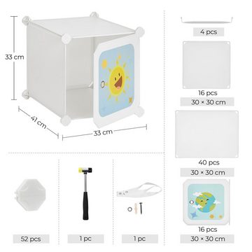 SONGMICS Kleiderschrank Kinderregal mit 16 Würfeln, 4 Hängestangen