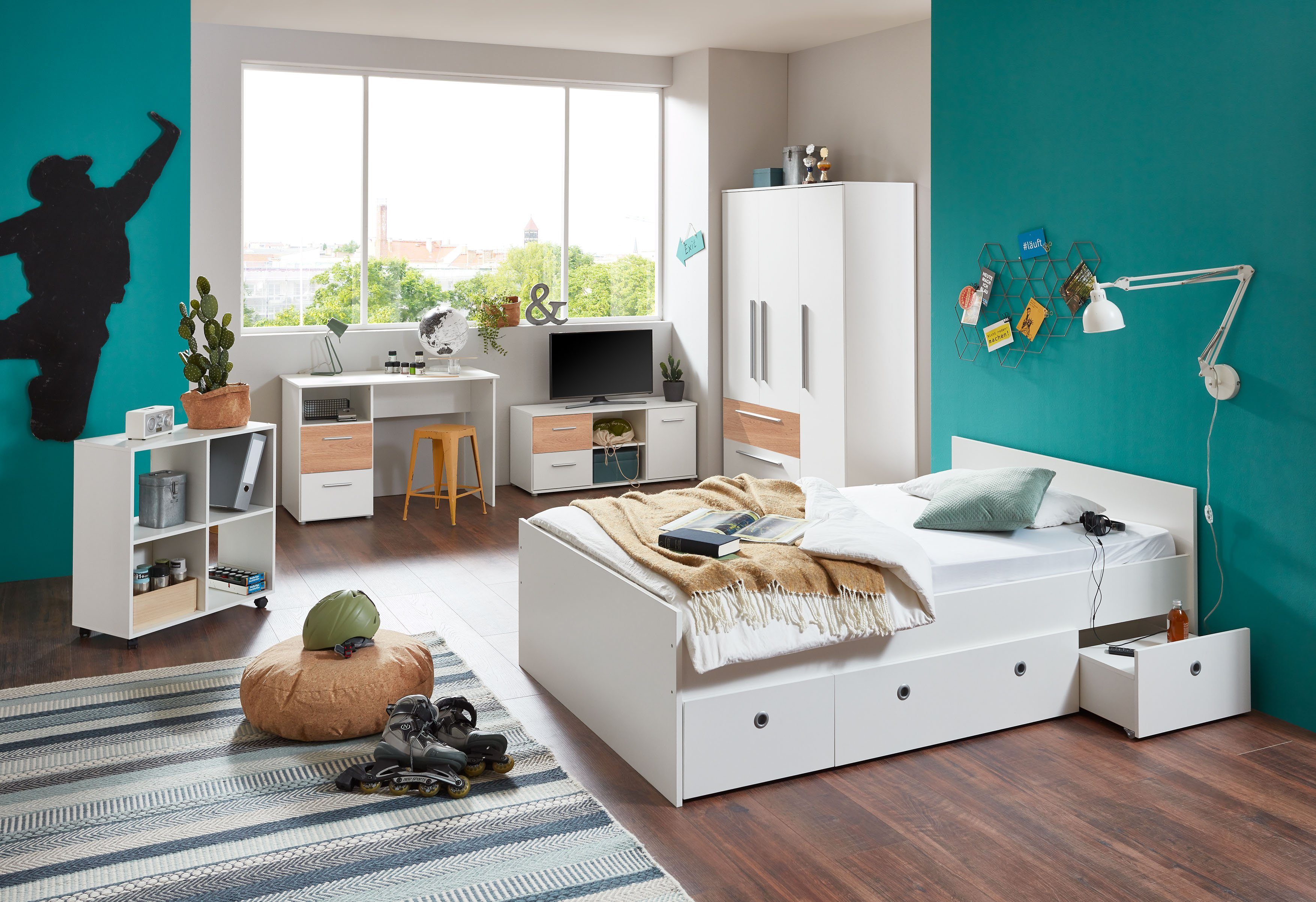 arthur berndt Stauraumbett Rosanna, TOP PREIS, viel Stauraum, 2 Breiten (90cm + 120cm), mit Melamin-Oberfläche, 3 Schubkästen auf Rollen, MADE IN GERMANY