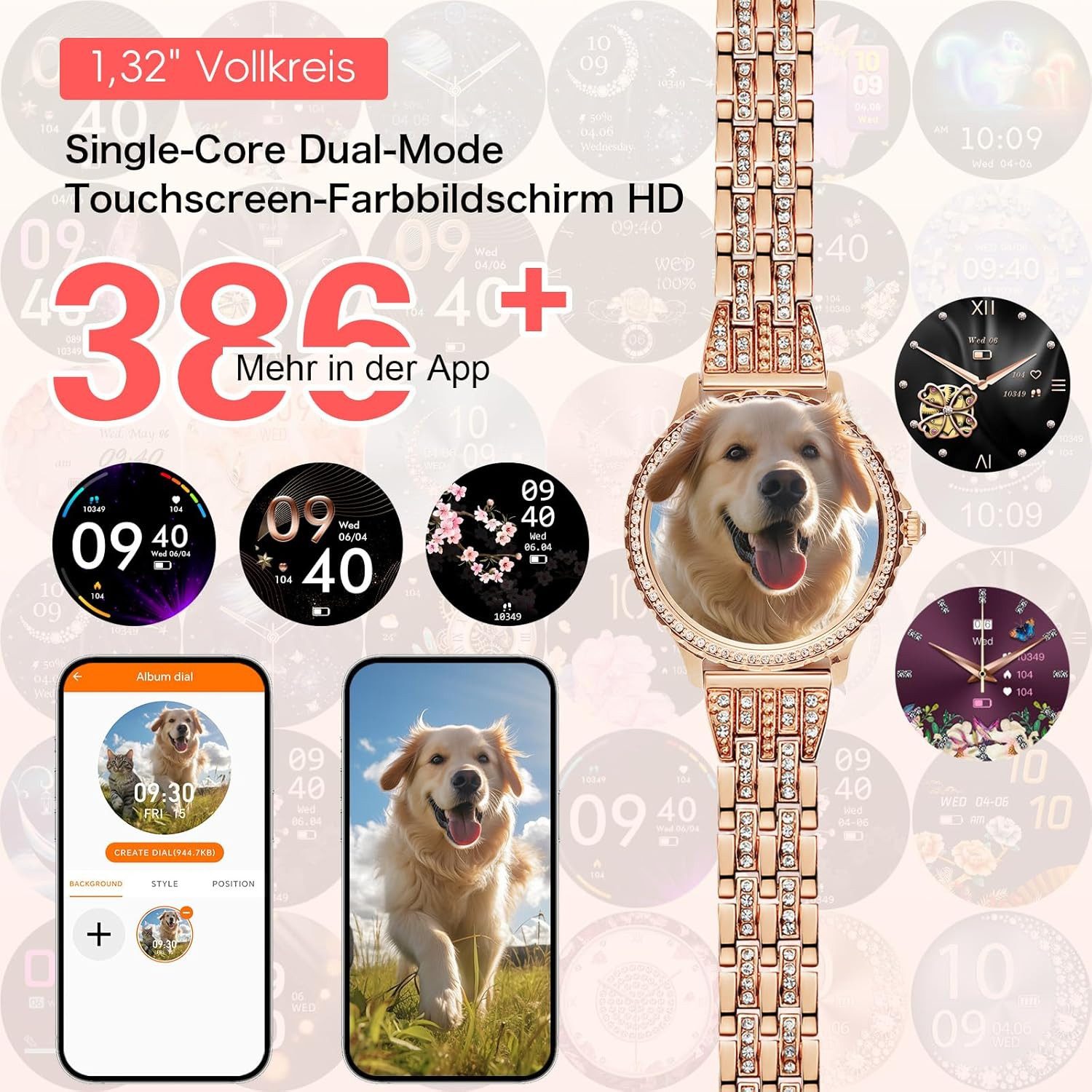 CIVO I58 Smartwatch (3,6 cm, android ios), Damen Smartwatch mit 1.32" HD Display, Bluetooth Anrufen