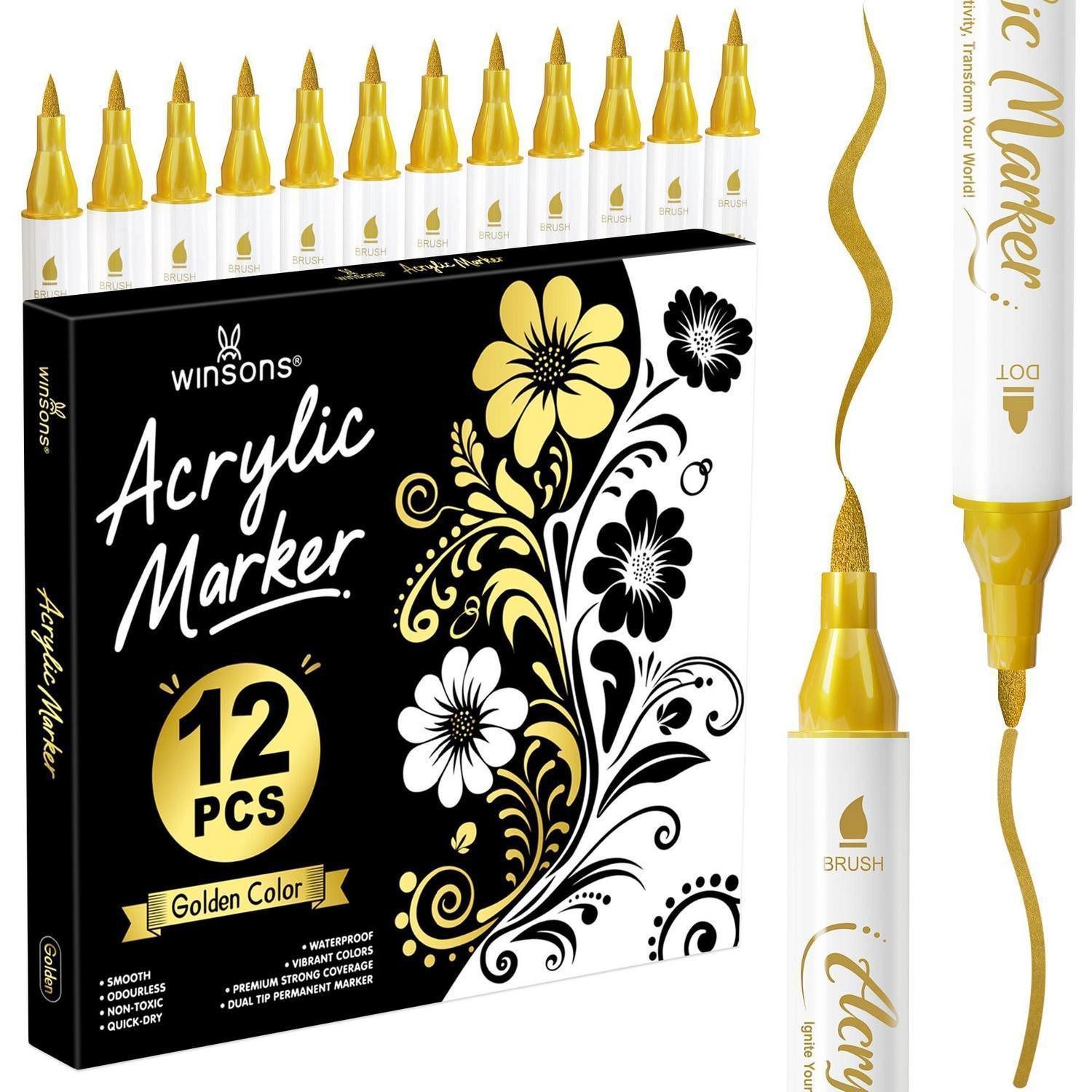 LuxusKollektion Permanentmarker Acrylmarker Gold, 12er-Set, Dual-Spitze