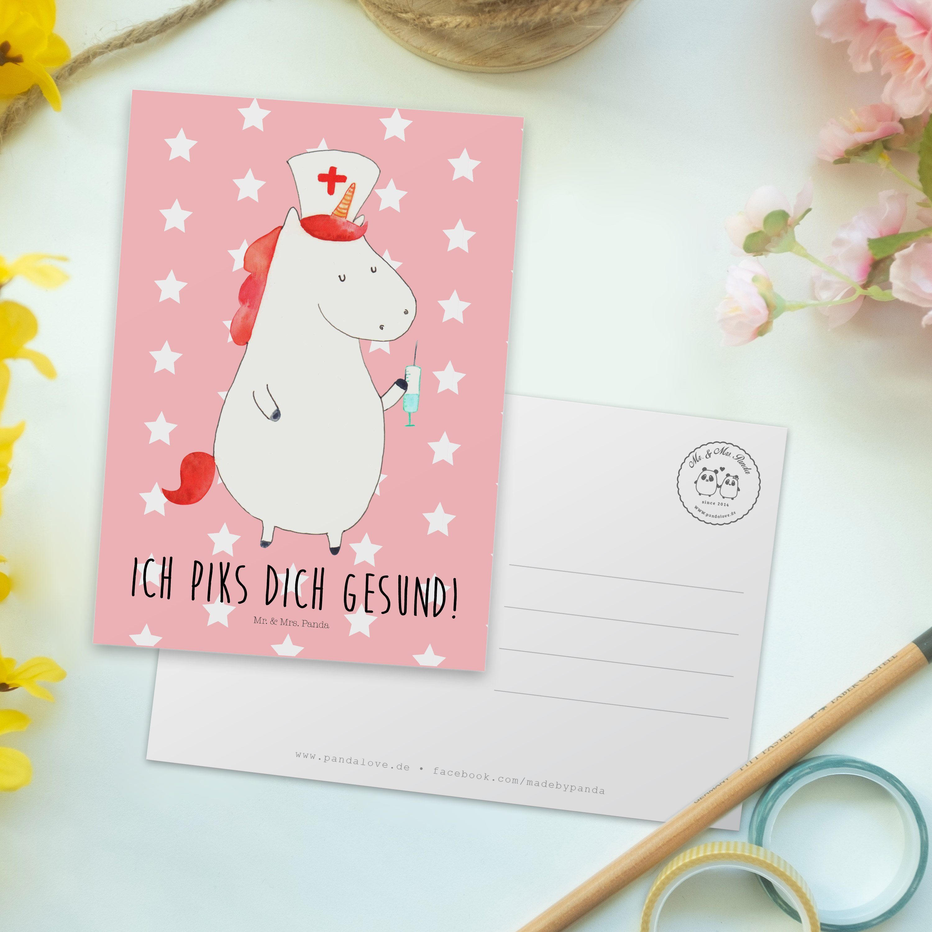 Mr. - Einhorn Panda - Krankenschwester Geschenk, & Karte, Pastell Postkarte Ansichtskar Rot Mrs.