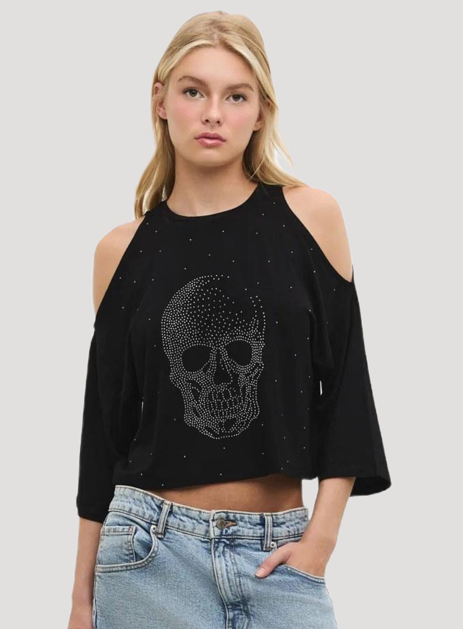 T-Shirt bedrucktes schulterfreies T-Shirt