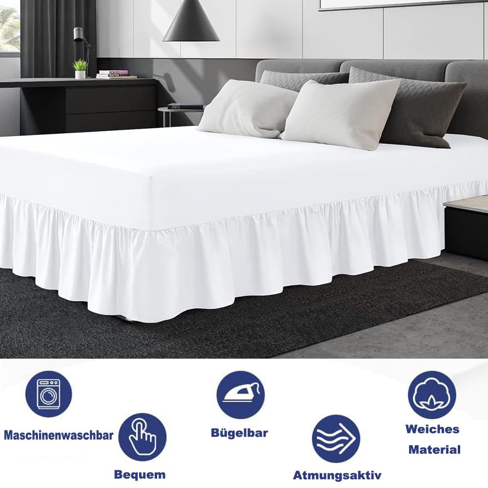 Diwzbyn Bettwäsche Bettrock mit Rüschen, Elastische Bettumrandung 43 cm Höhe, 1 teilig, für Boxspringbett, Elastikband Bettrock, Pflegeleichter Bettsockel – Bild 5 von 5