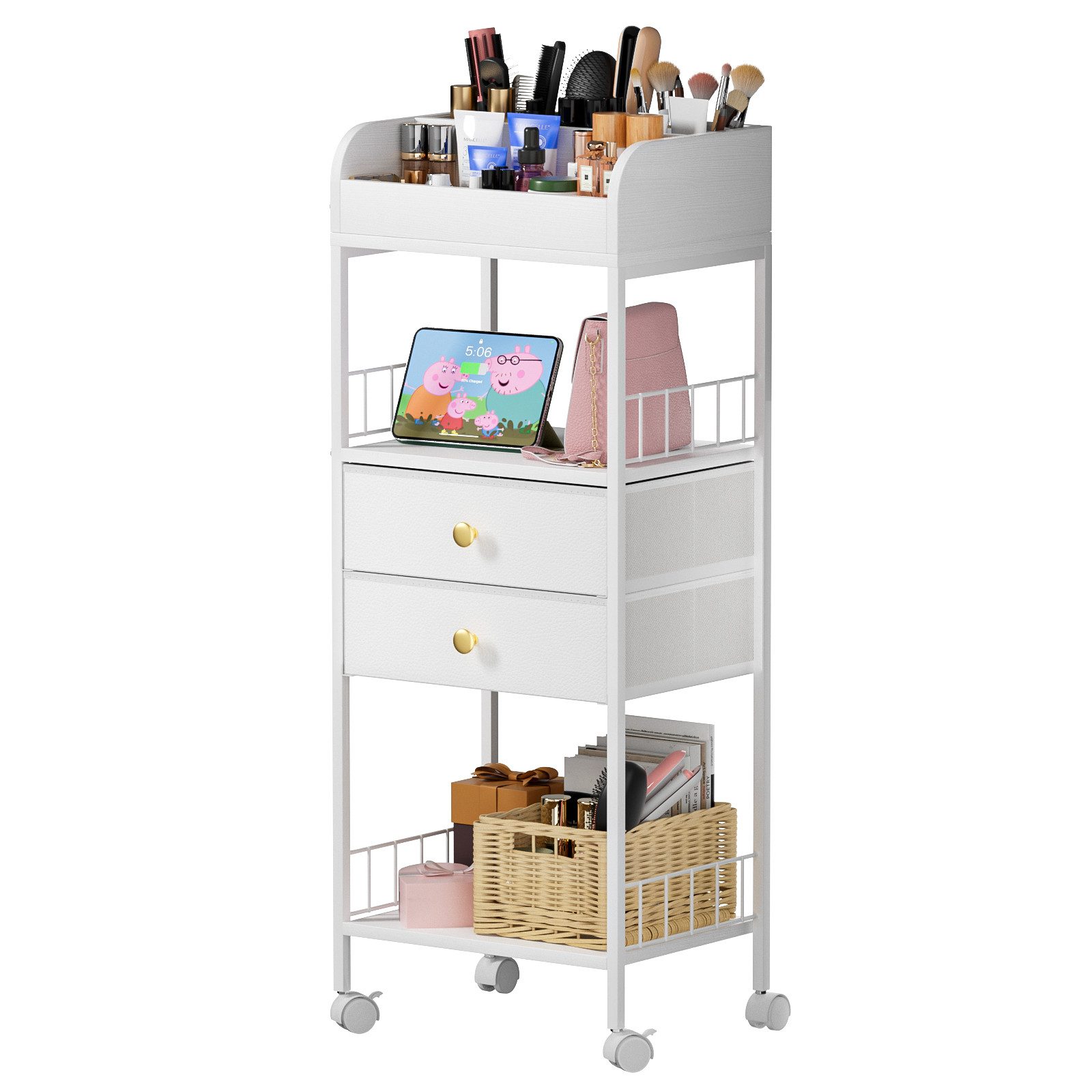 JEOBEST Schminktisch Makeup Organizer mit Rollen, mit 2 Stoff Schubladen un günstig online kaufen
