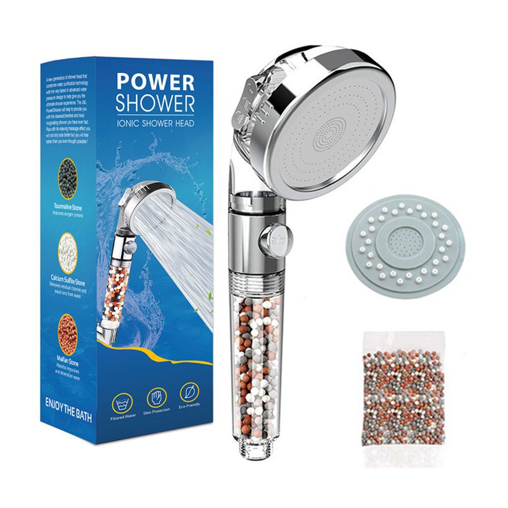 TUWENA Handbrause Duschkopf mit Filter, Duschbrause Wassersparend mit 3 Strahlarten, Handbrause Duschkopf, Sparduschkopf mit Filter und Ersatzfilterpatrone