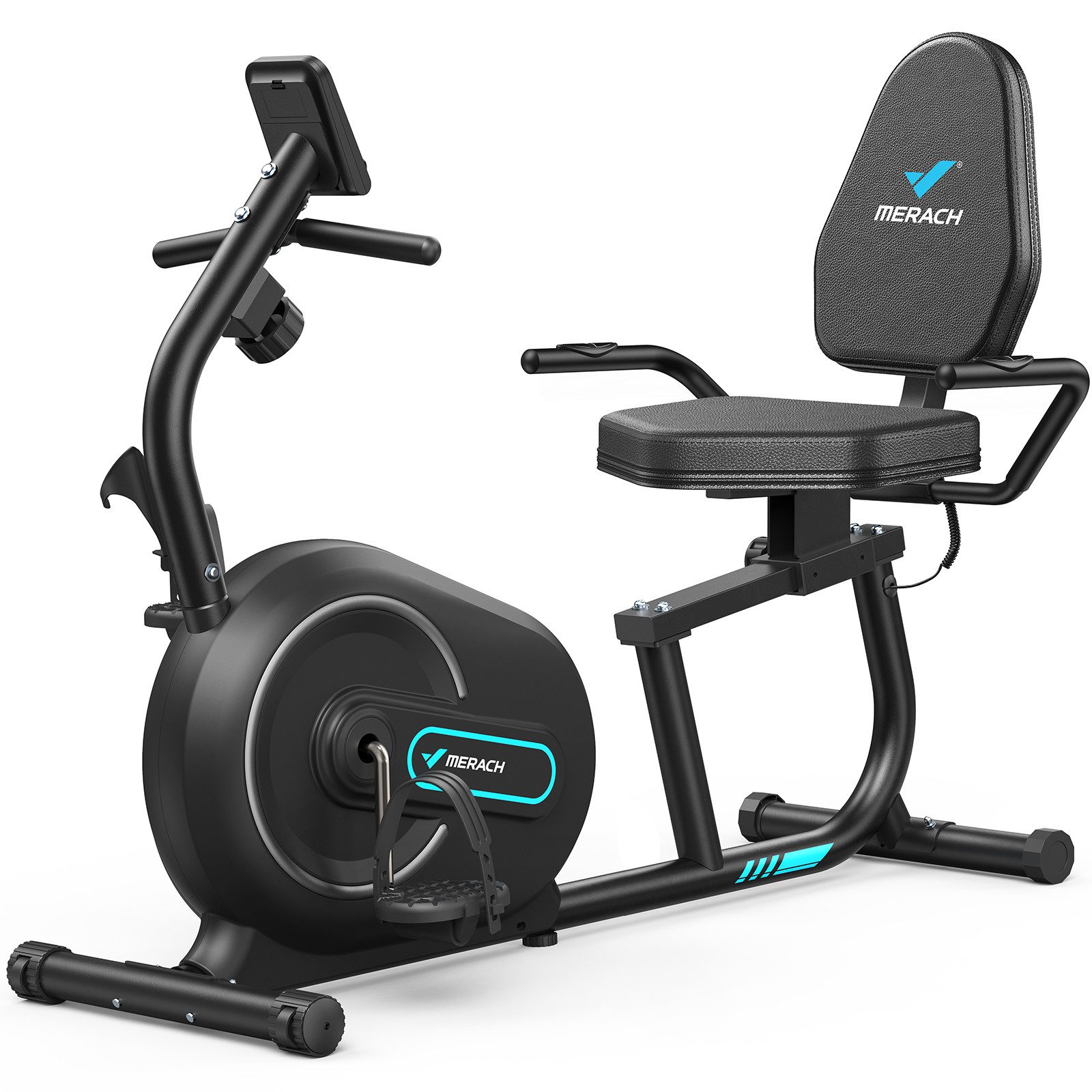 MERACH Liege-Ergometer Liegeergometer für Zuhause mit 8 Widerstandsstufen, Leise & Komfort (Heimtrainer mit App-Konnektivität, Herzfrequenzsensoren, LCD-Digital-Monitor, Ergonomischer Verstellbarer Rückenlehne), Hometrainer für Erwachsene Senioren Radfahren Fitness bis zu 136KG
