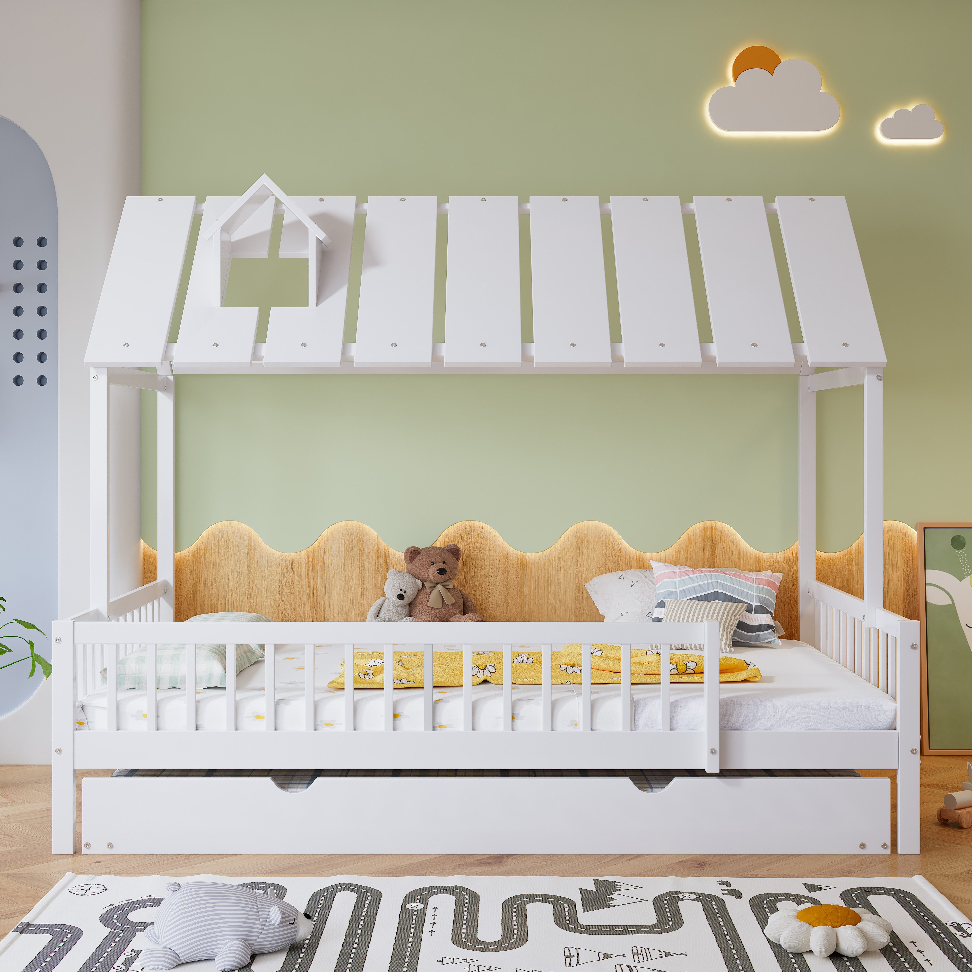 Merax Kinderbett 120x200/190 cm mit Ausziehbett (ohne Matratze), Hausbett m günstig online kaufen