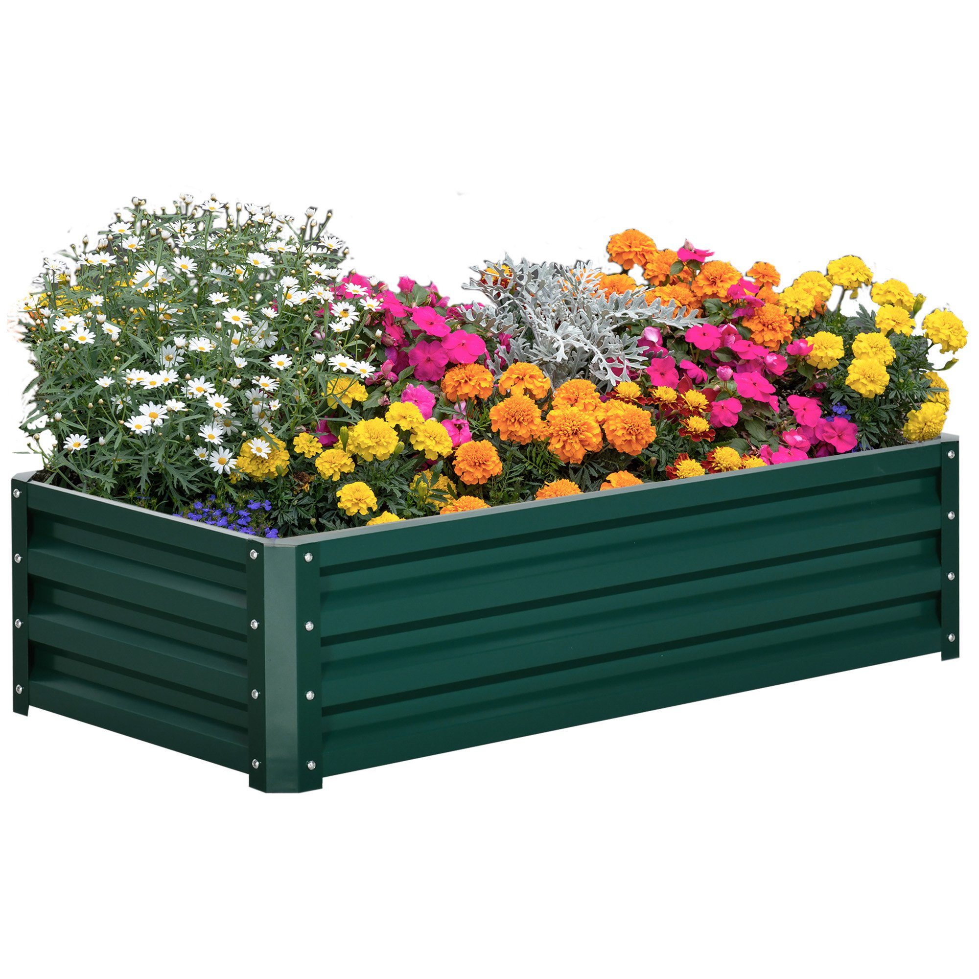 Outsunny Hochbeet Pflanzkasten, Rostfrei Blumenkasten, Kräuterbeet mit Offenem Boden (Gemüsebeet, 1 St., Pflanzkasten), für Garten, Balkon, Grün, 120 x 60 x 30,5 cm