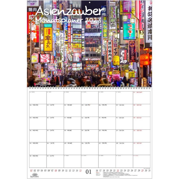 Seelenzauber Wandkalender Asienzauber Planer DIN A2 aufgeklappt - Kalender für 2023 Stadt und